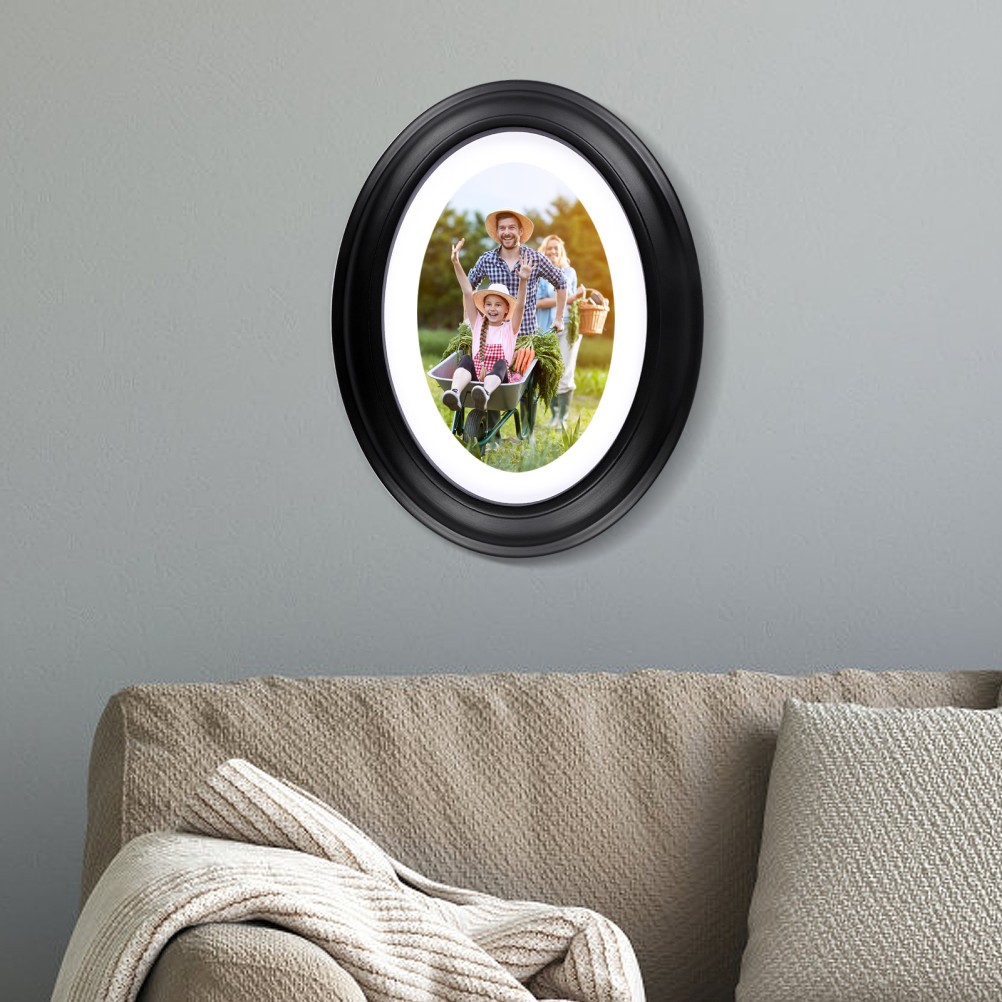 Oval Wooden Photo Frame Black with Elegant Design for Wall Or Tabletop