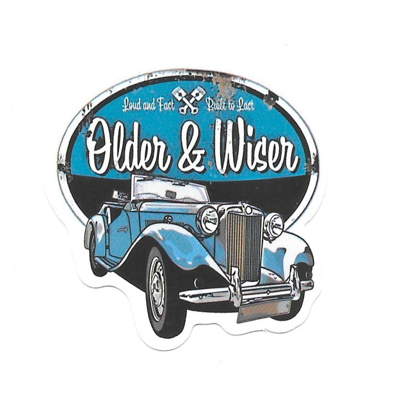 Older and Wiser MG TC Convertible Vinyl Sticker Decal Retro British Classic Car
