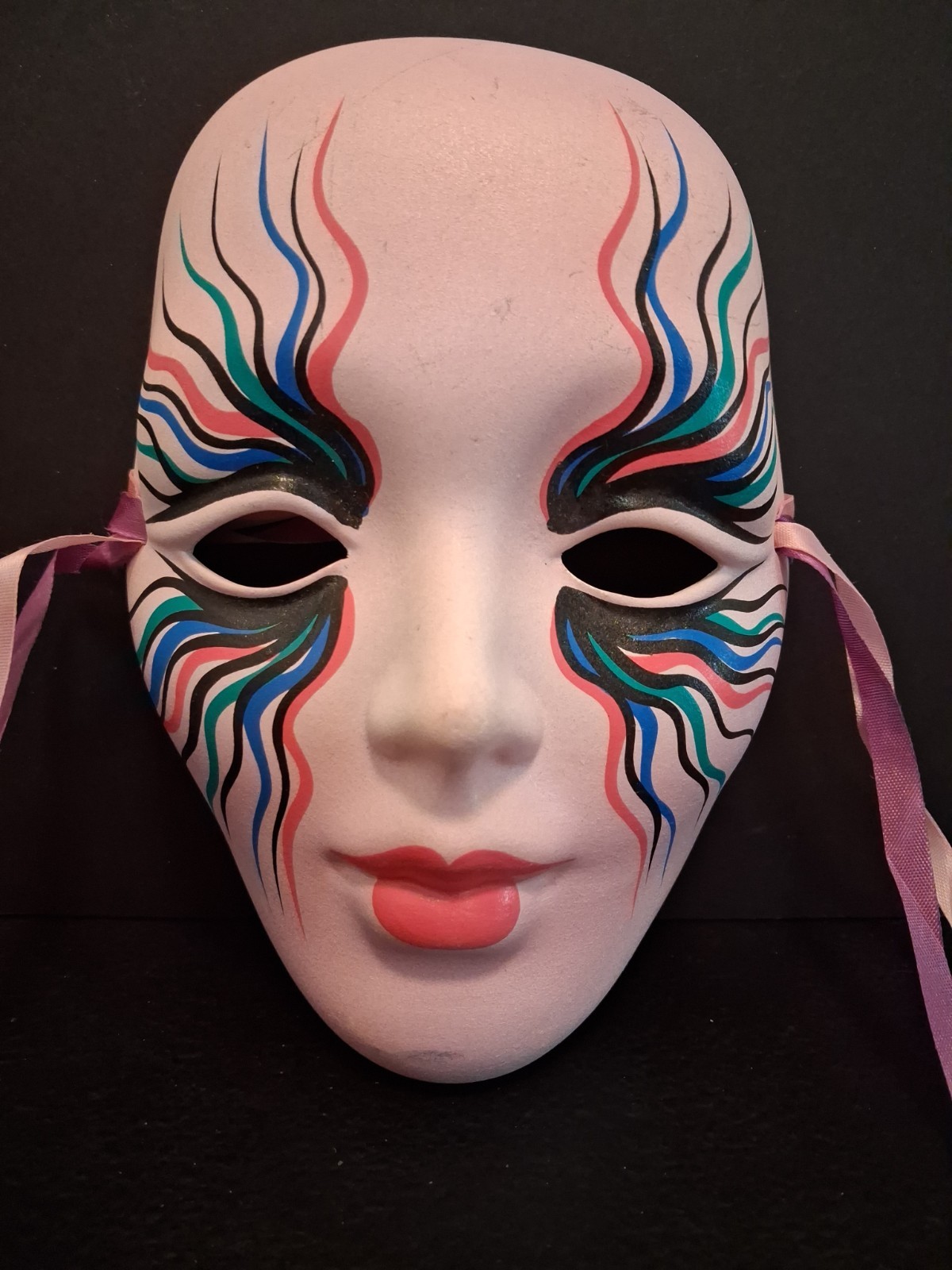 VTG Hand Painted Ceramic MardiGras Venetian Wall Mask Signed Jennice New Orleans