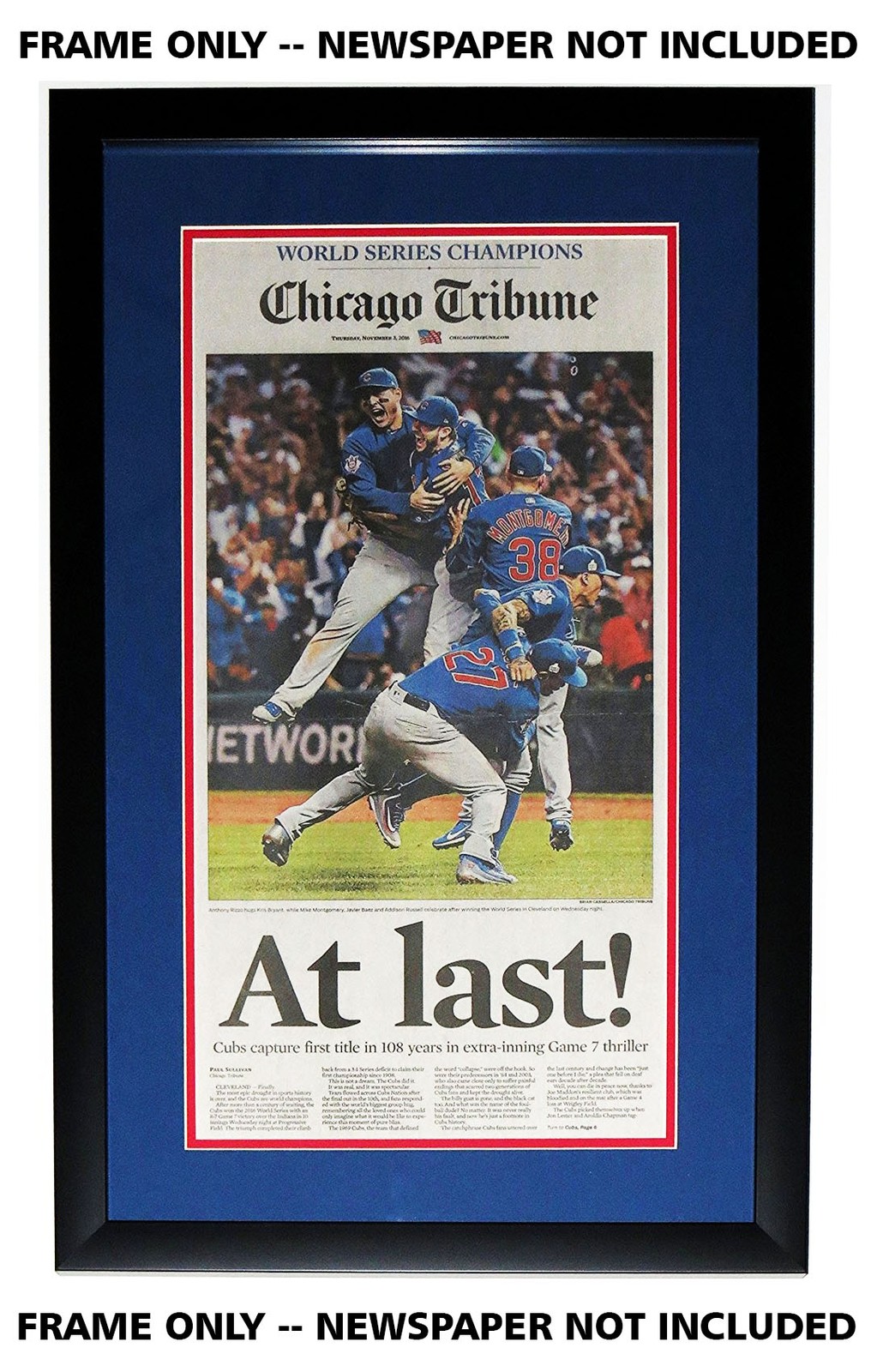 11×22 Newspaper Frame With Blue and Red Double Mat UV Acrylic and Acid Free