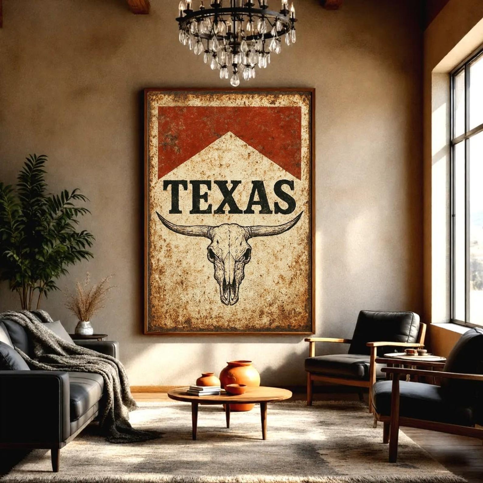 Texas Longhorn, Retro Texas Wall Art, Vintage Texas Decor, Western Print