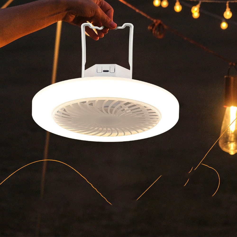 Portable Camping Ceiling Fan Rechargeable Tent Fan with 3 Colors Adjustable ATQ