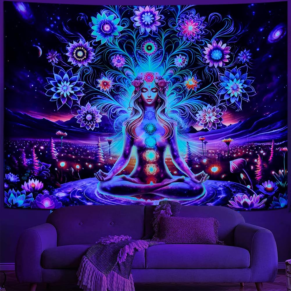 Dermijer Blacklight Seven Chakra Yoga Meditation 59.1″L x 51.2″W, Blue