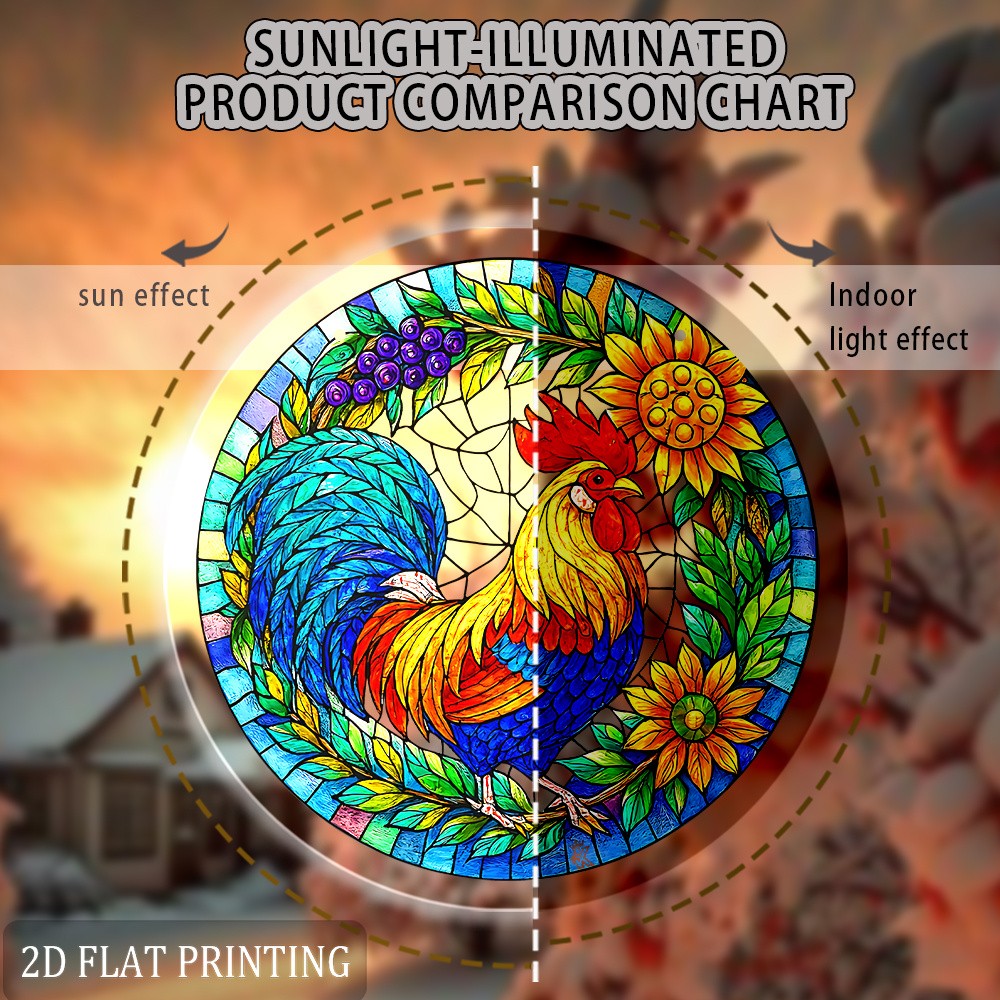 2D Flat Acrylic Rooster Sunflower Suncatcher Colorful Farm Animal Window Decor