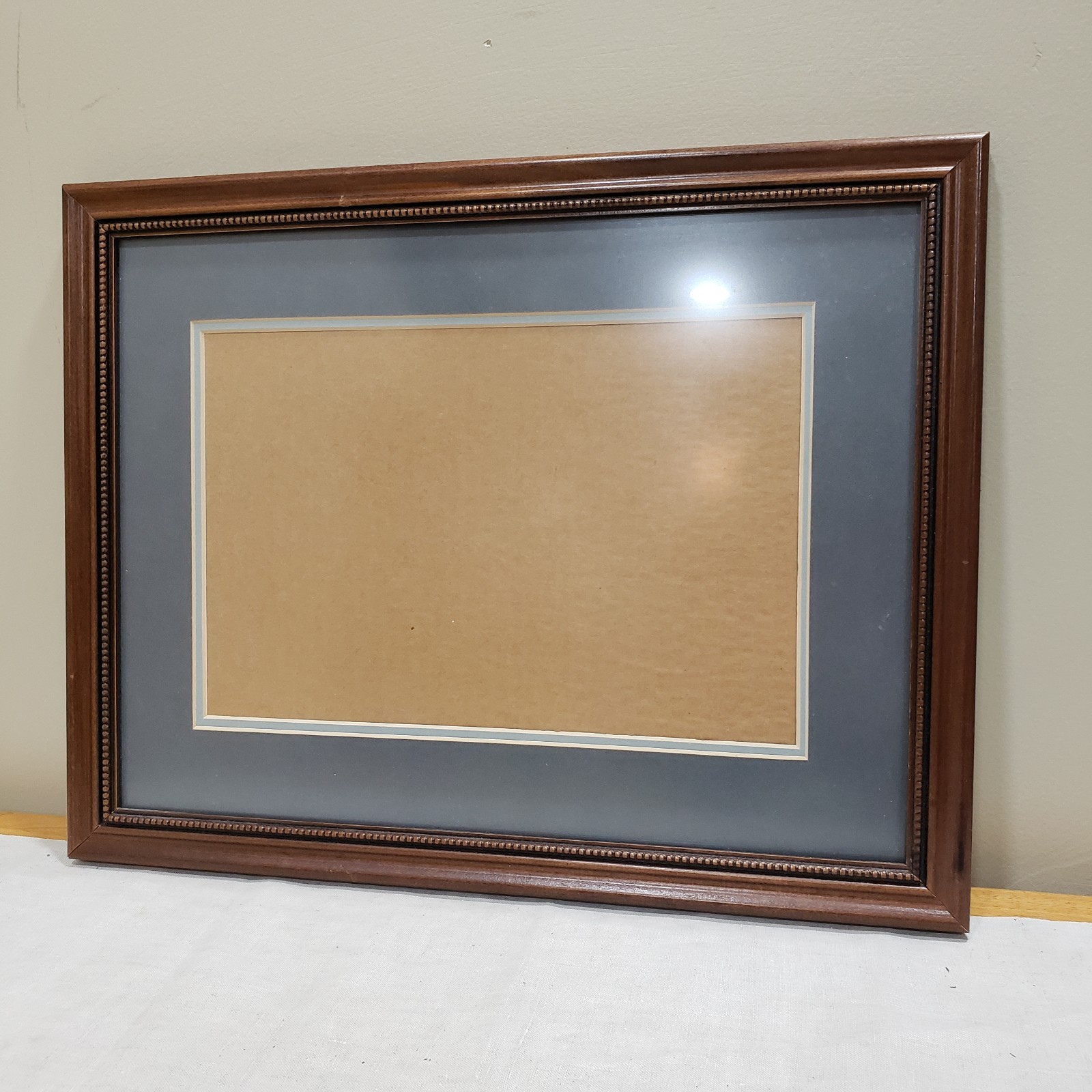 Wood Picture Frame 12×16 Traditional Beaded Liner Blue Mat Gallery Wall Decor