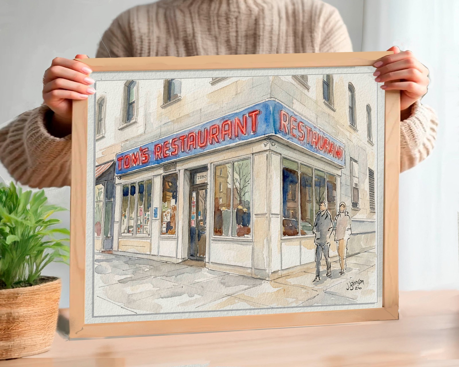 Toms Restaurant Watercolor Painting: New York Cityscape, Steinfeld Diner Print
