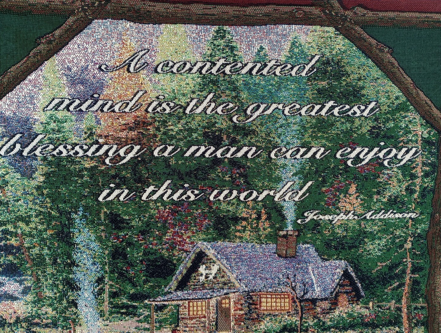 Beautiful Thomas Kinkade Tapestry 29x 26 Tag Cabin Canoe Lake Scenery No Rod