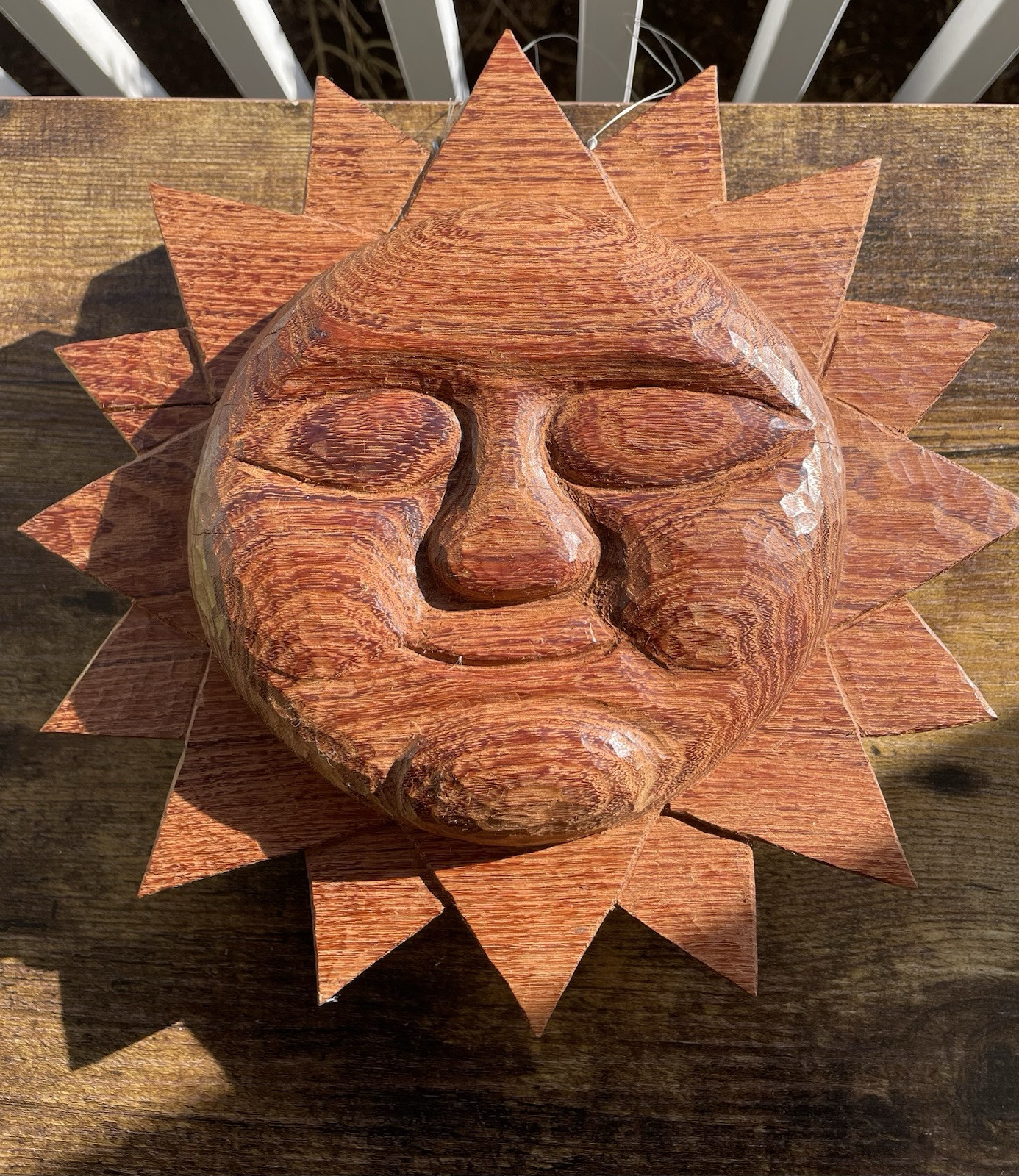 Carved Hard Wood Sun Face 3D Wall Hanging Double Sided Decorative