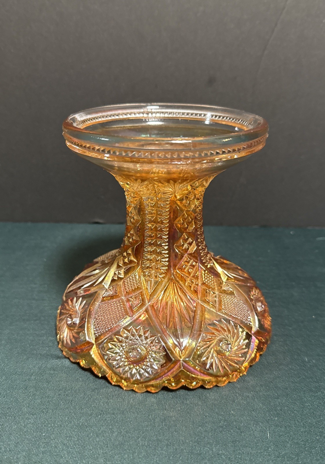 Iridescent Marigold Carnival Glass Centerpiece Serving Fruit Bowl 2 pc. Pedestal