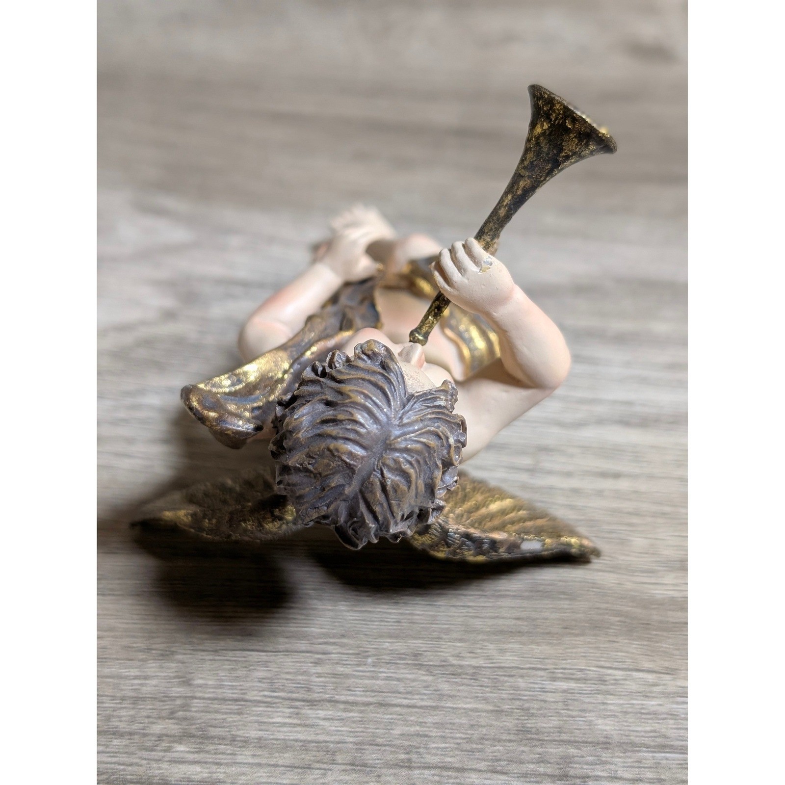 Vintage Cherub Angel Figurine Gold Wings Playing Trumpet Wall Hanging Decor