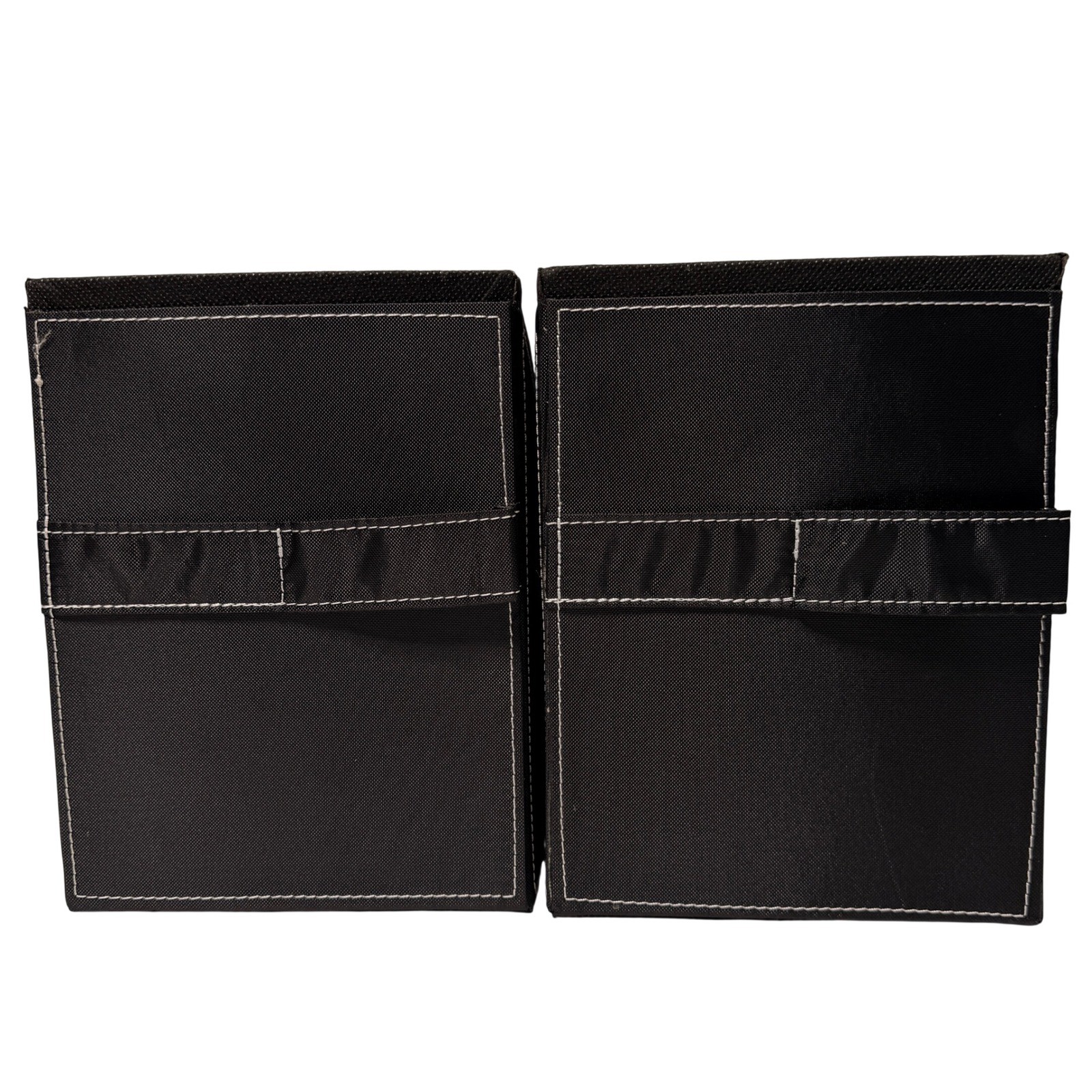 Dark Brown Fabric Media Holder Set of 2 Contrast Stitch Office Organizer Bin