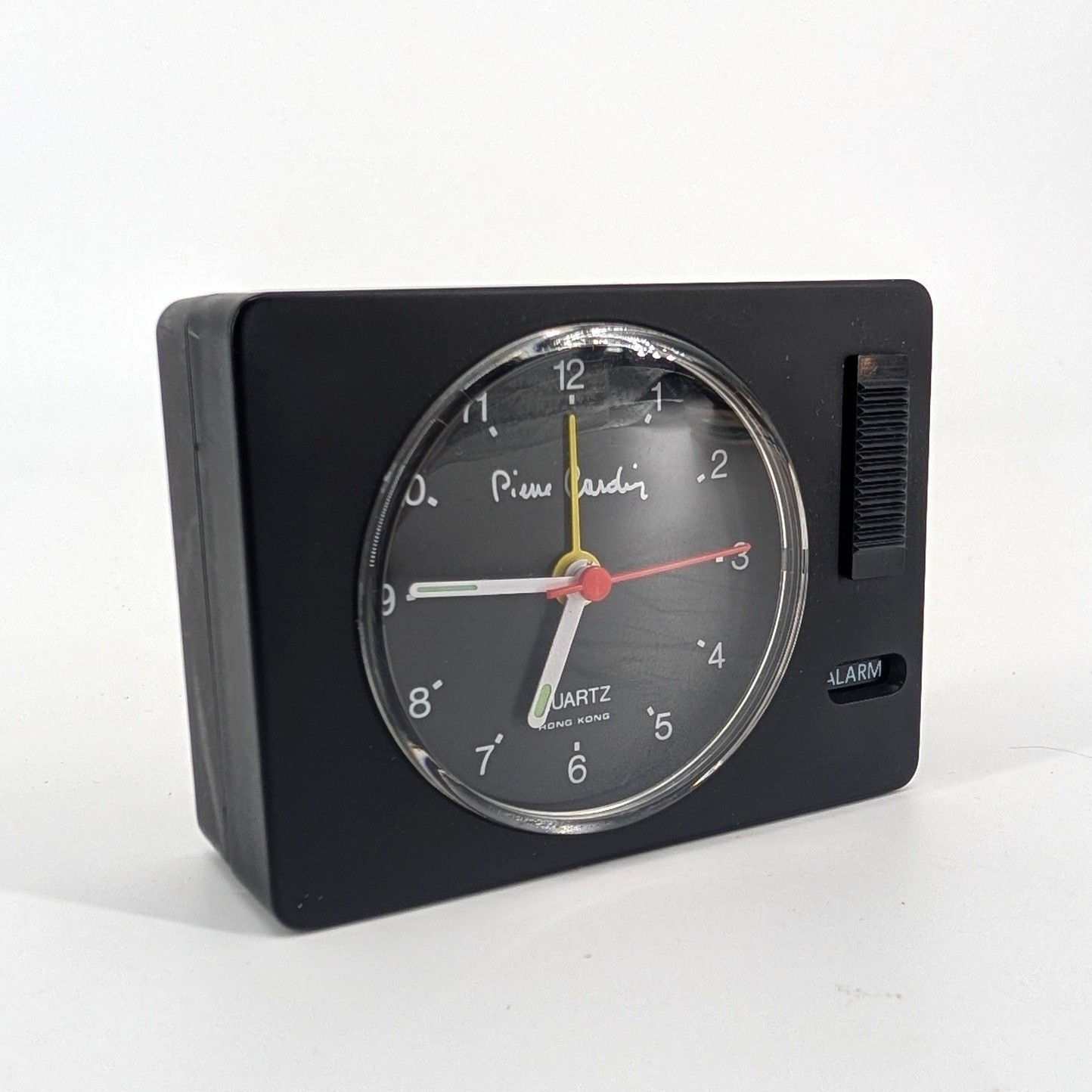 1970s Pierre Cardin Alarm Clock Black Quartz Analog Vintage Minimalist 3.25″