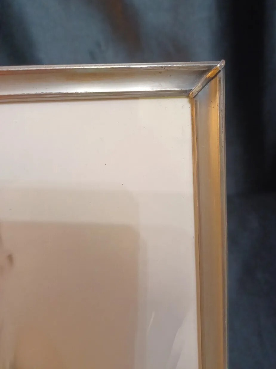 Vintage Photo Frame 8 X 10 Silver Metal Brown Velvet Easel Hanging Mid Century
