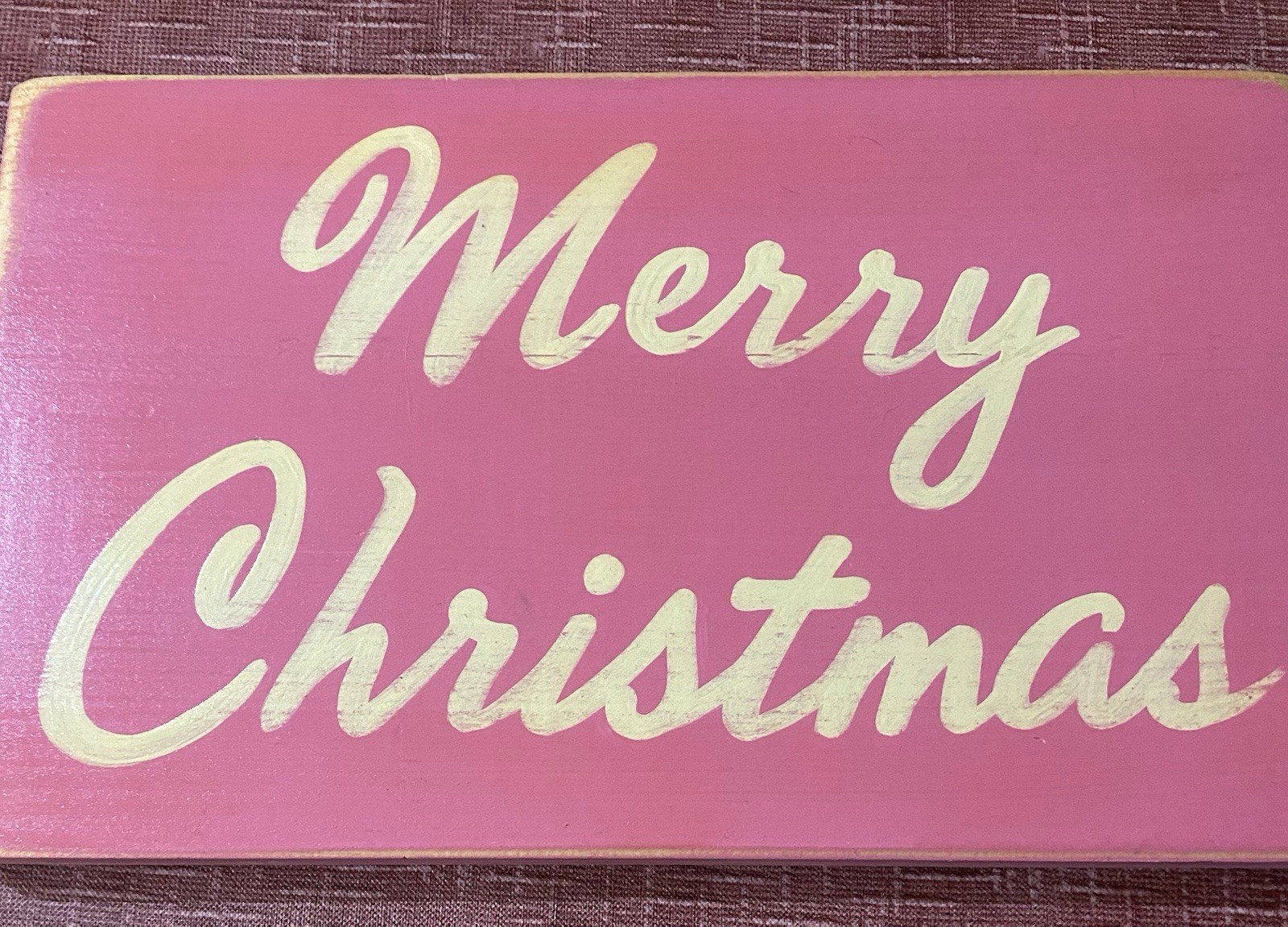 🌹HP SHABBY COTTAGE CHIC PINK HANDPAINTED MERRY CHRISTMAS SIGN WOOD WALL PLAQUE