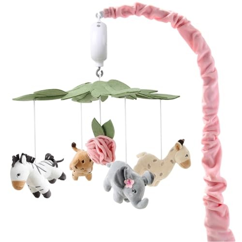 Soft Pink Musical Crib Mobile with 12 Lullabies Cute Animal Nursery