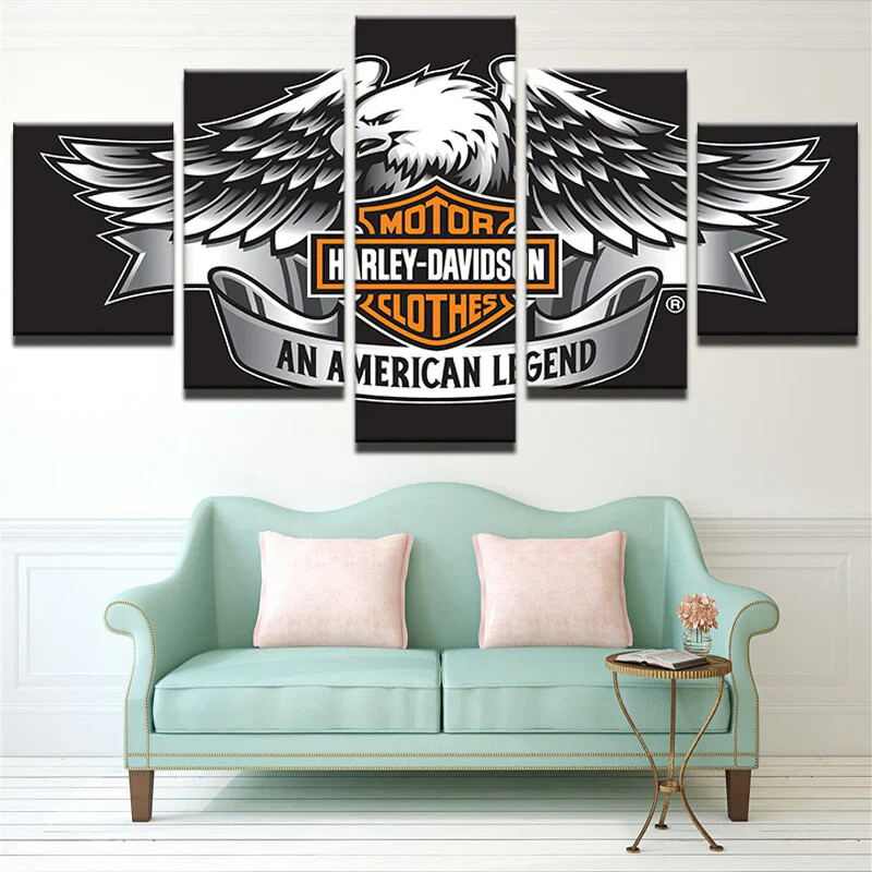 Harley Davidson Motorcycles Eagle Logo 5 Piece Panel Canvas Wall Art Photo Decor