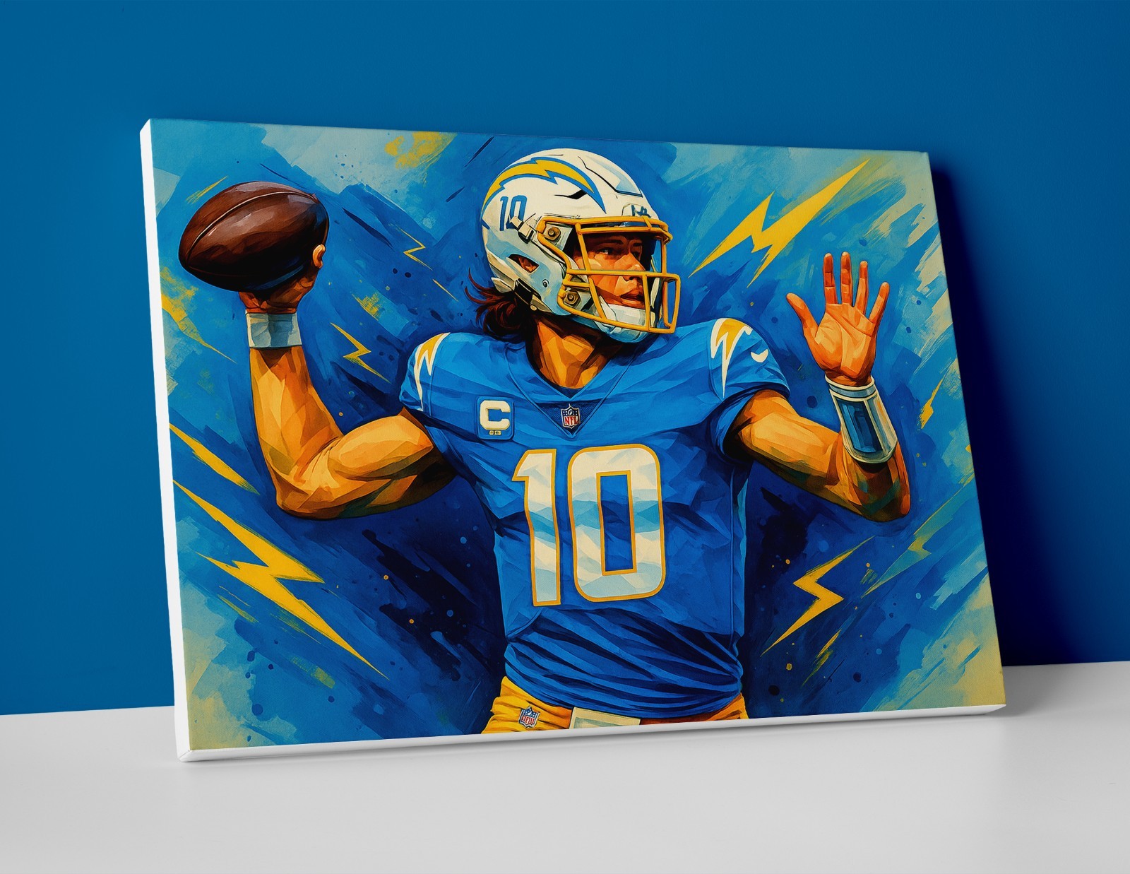 Justin Herbert Poster or Canvas – Justin Herbert LA Chargers Painting Wall Art