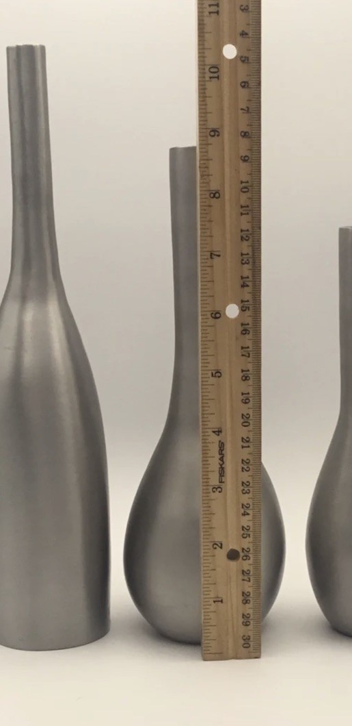 West Elm Brushed Metal Vases Set of 3 Matte Silver Modern Contemporary Glass