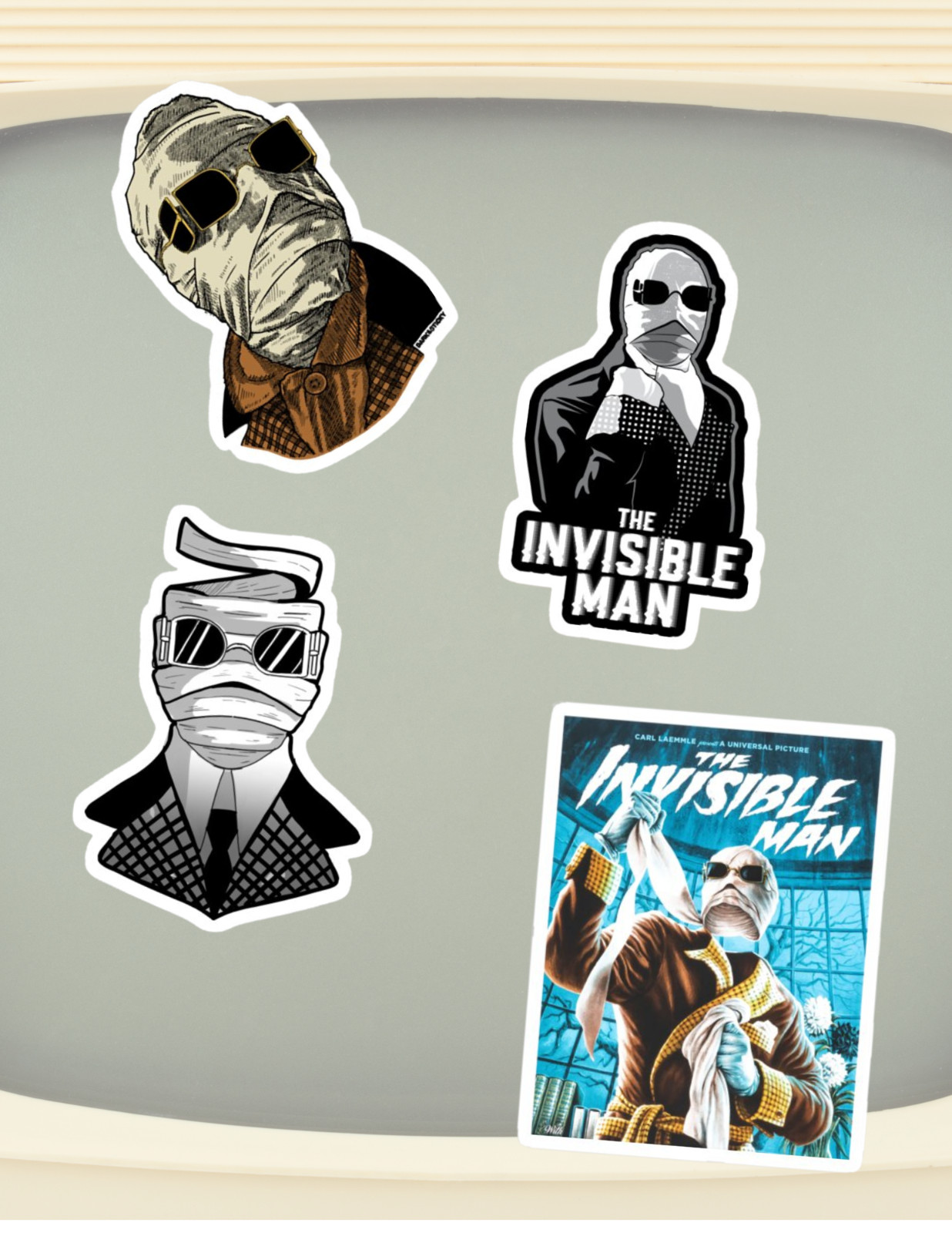 The Invisible Man Retro Horror Movies 4pc Sticker Pack