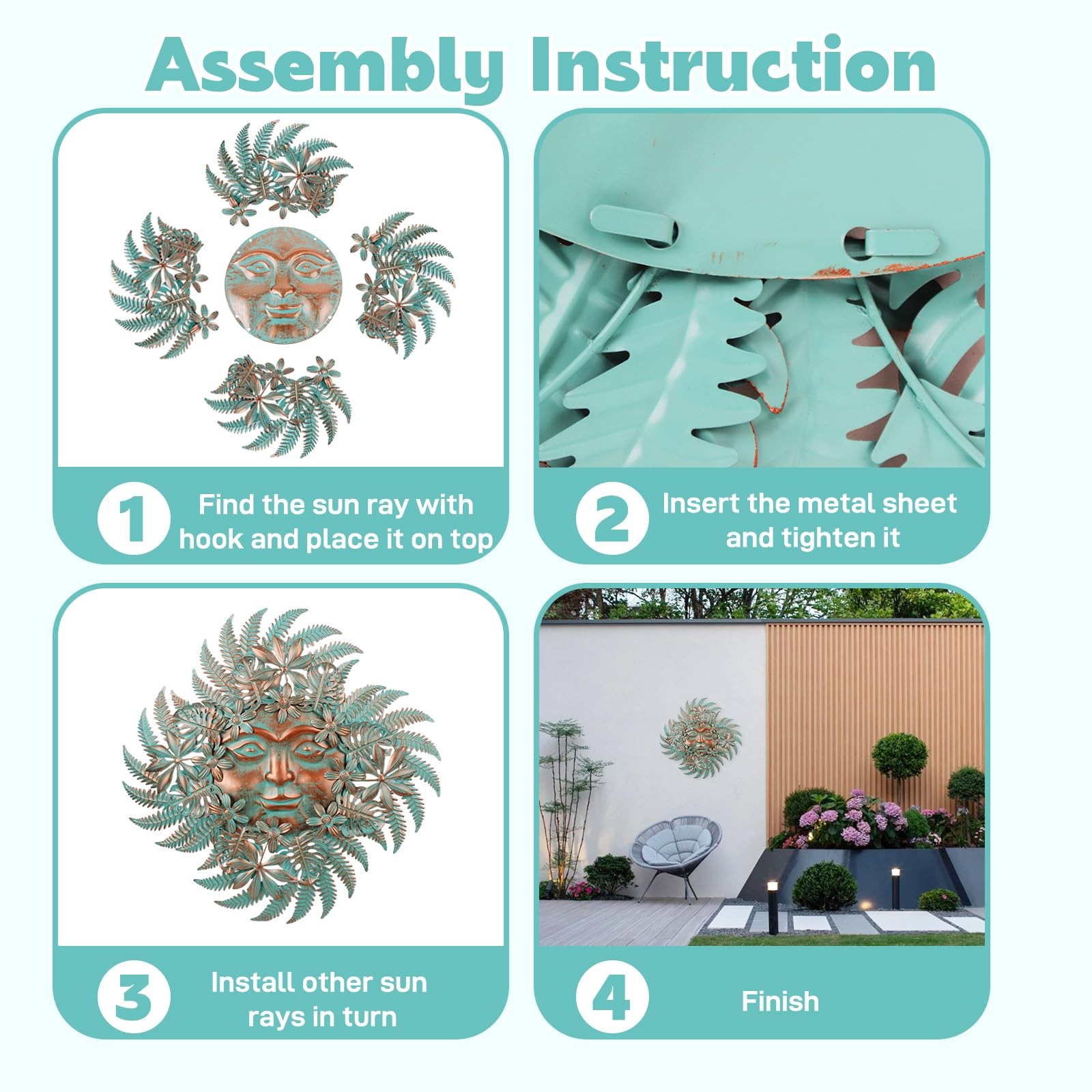 Large Metal Sun Outdoor Wall Decor, 24 Inch Sun Flower Metal Garden Wall Art,…