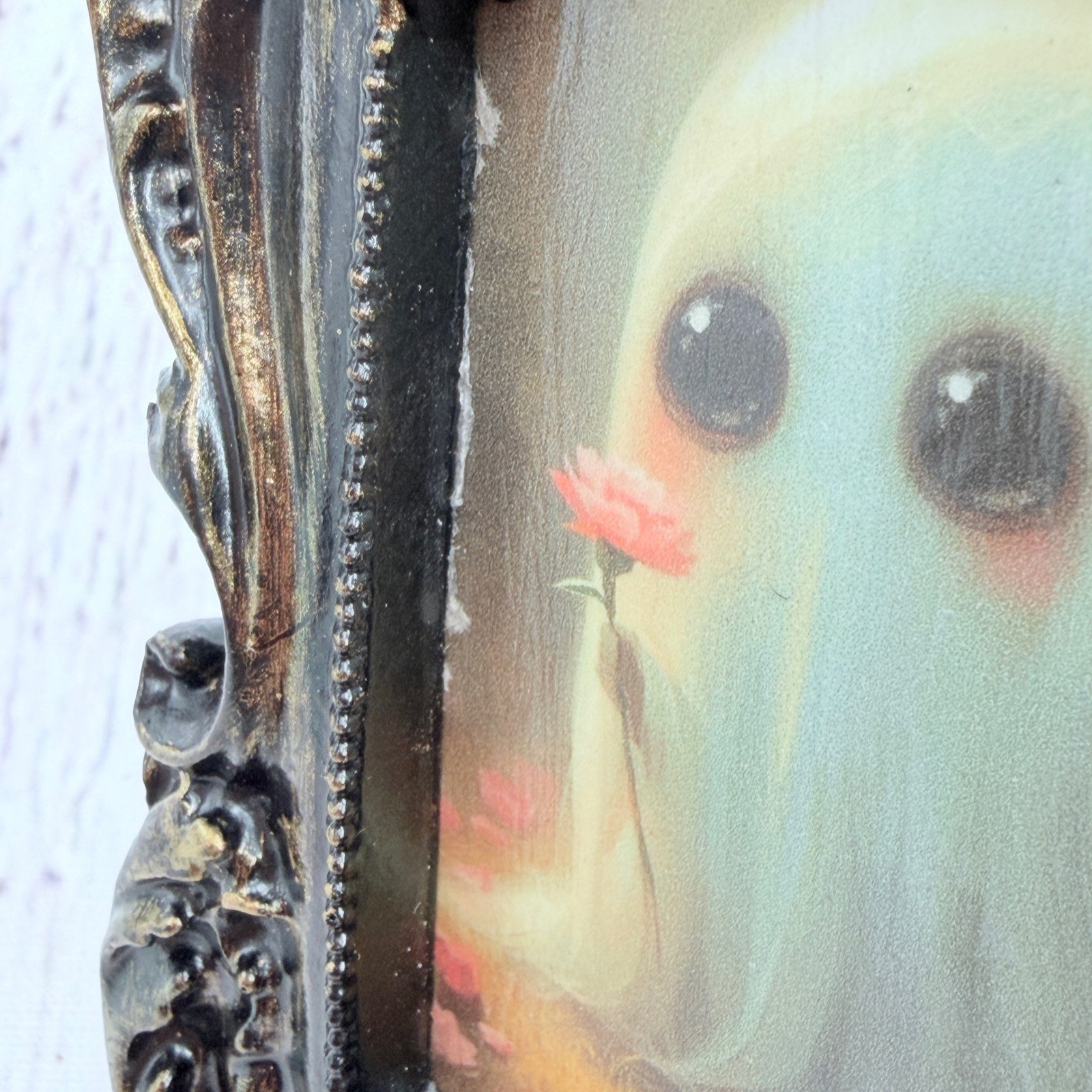 Original Ghost Art in Ornate Gold and Black Baroque Frame 4.75″ x 3.25″