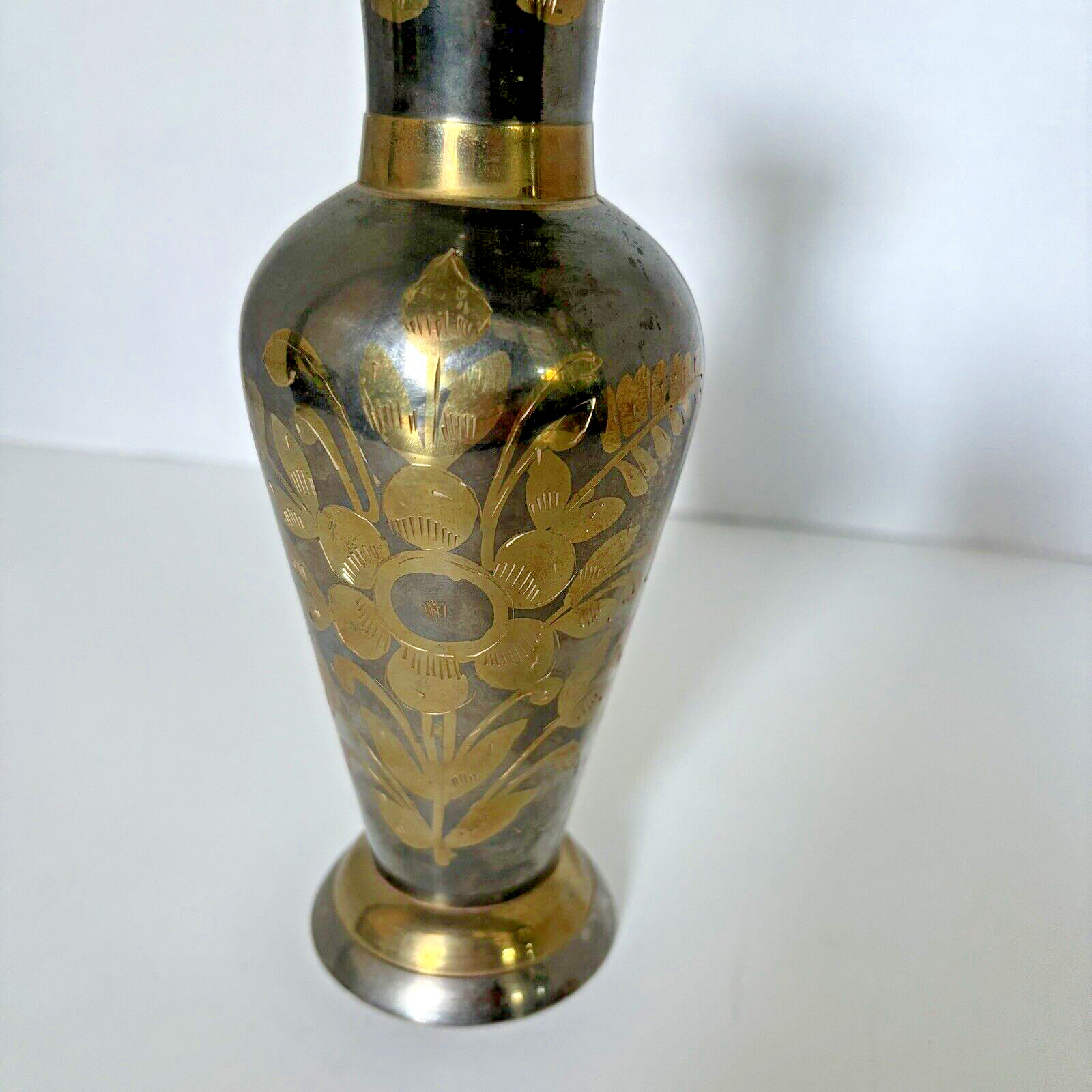 Two Toned Brass Vase- Made In India- Natural Patina- 7.75″ Tall
