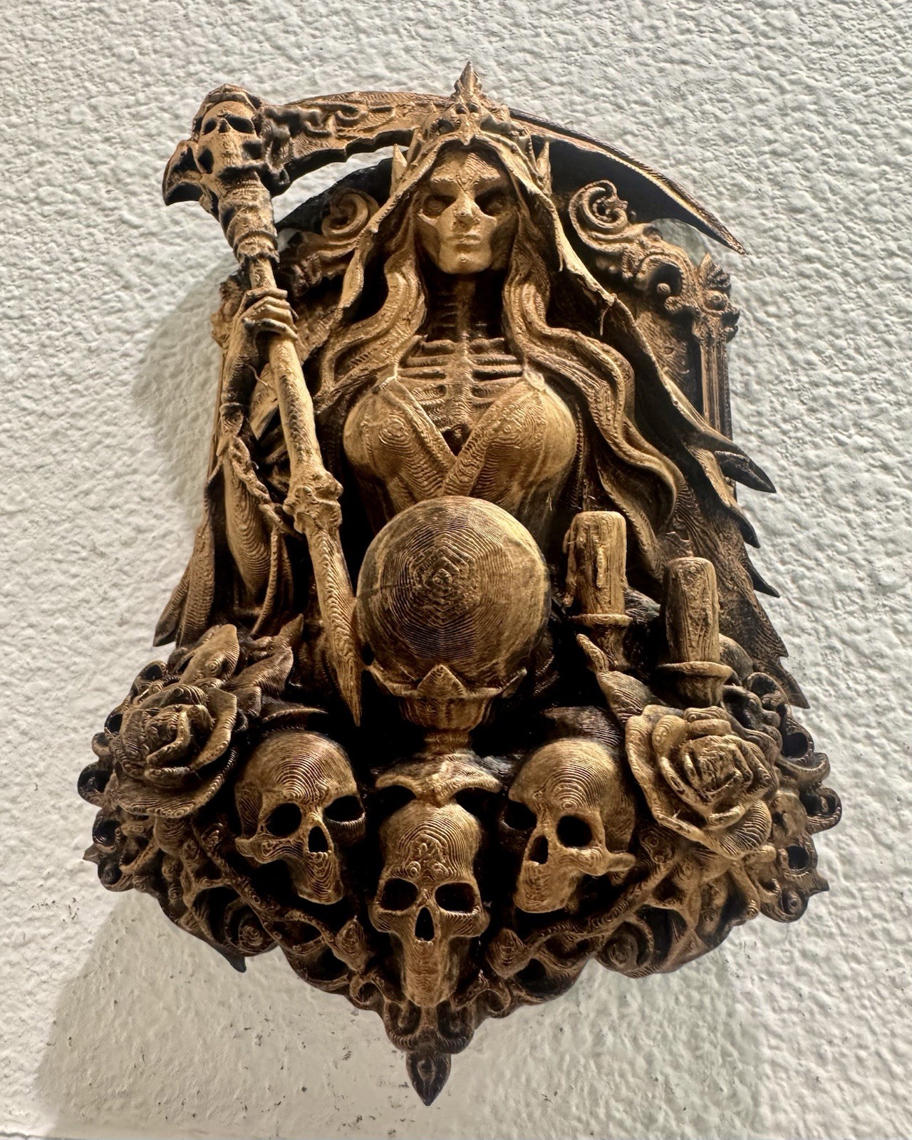 Gothic Grim Reaper 9” Wall Plaque Skeleton Queen Death Dark Fantasy Decor Art