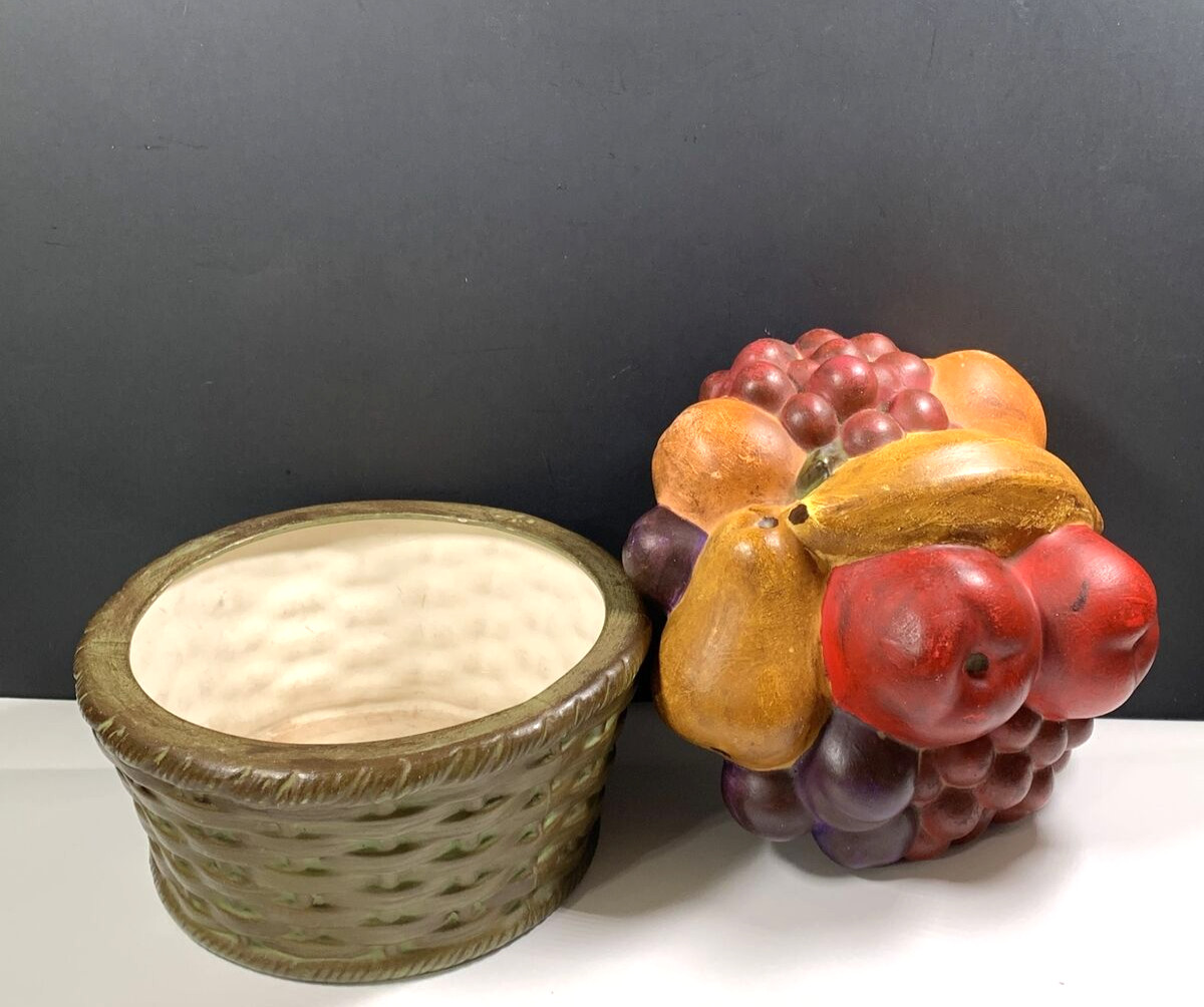 Ceramic Fruit Basket Bowl Lid Decorative Centerpiece Rustic Table Country VTG