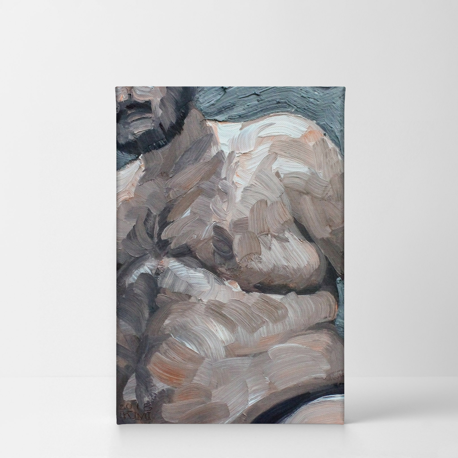 Fat Bearded Man Portrait Oil Painting LGBT Half Nude Gay Canvas Wall Art Print