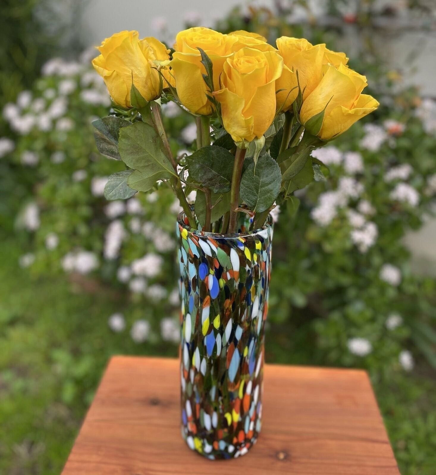 Mexican Hand Blown Glass Vase (11.5″ x 4″) – Confetti Carmen Colorful Design