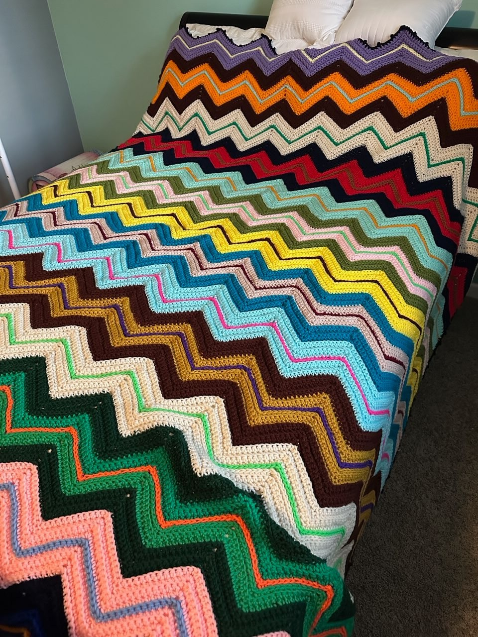 88″x78″ Handmade Afghan Chevron Zig Zag Blanket Crochet