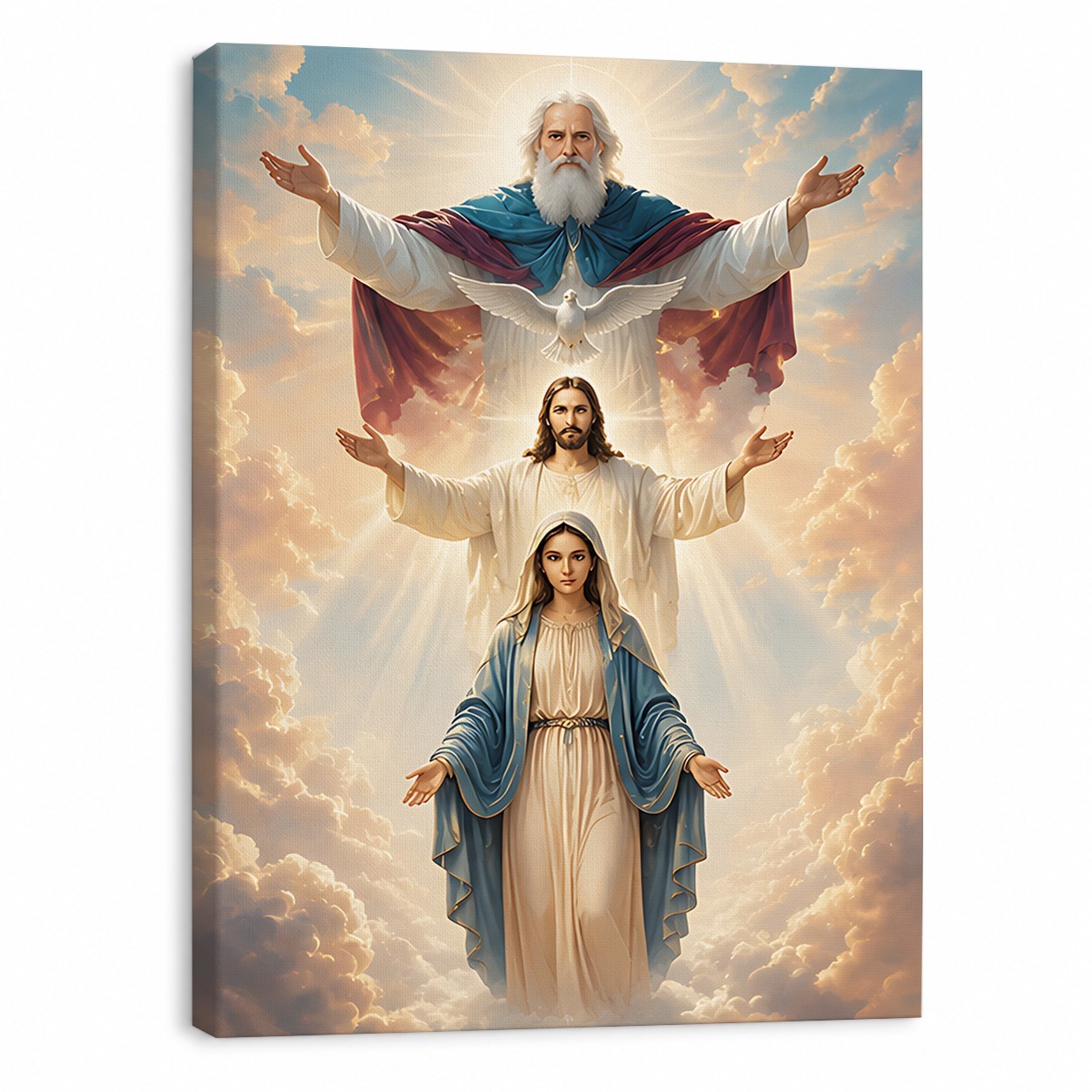 Holy Trinity Virgin Mary Canvas Art, Custom Catholic Gift