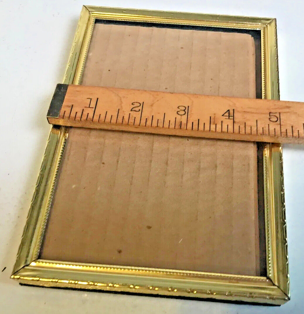 Vintage Brass Tone H/V Standing Picture Frame Cardboard Back Cl Glass 4.75 x 6″