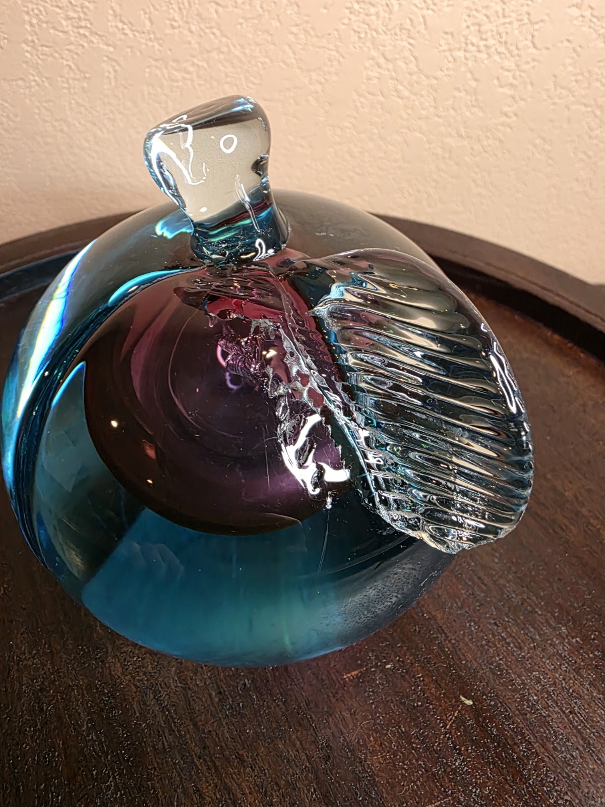 Vintage Murano Blue Glass Apple Book End . Pre-owned *See Pictures