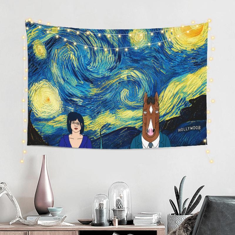 Celestial Horse Tapestry 60x40in Blue Yellow Bedroom Wall Decor