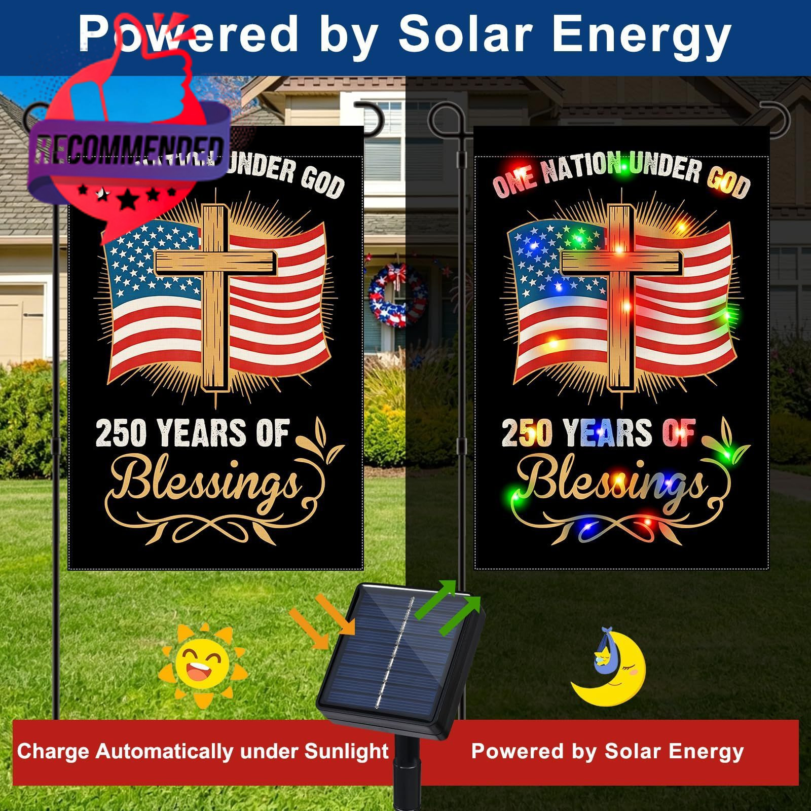 Led Lighted 250 Anniversary Usa Garden Flag, Double-sided Solar 250th American