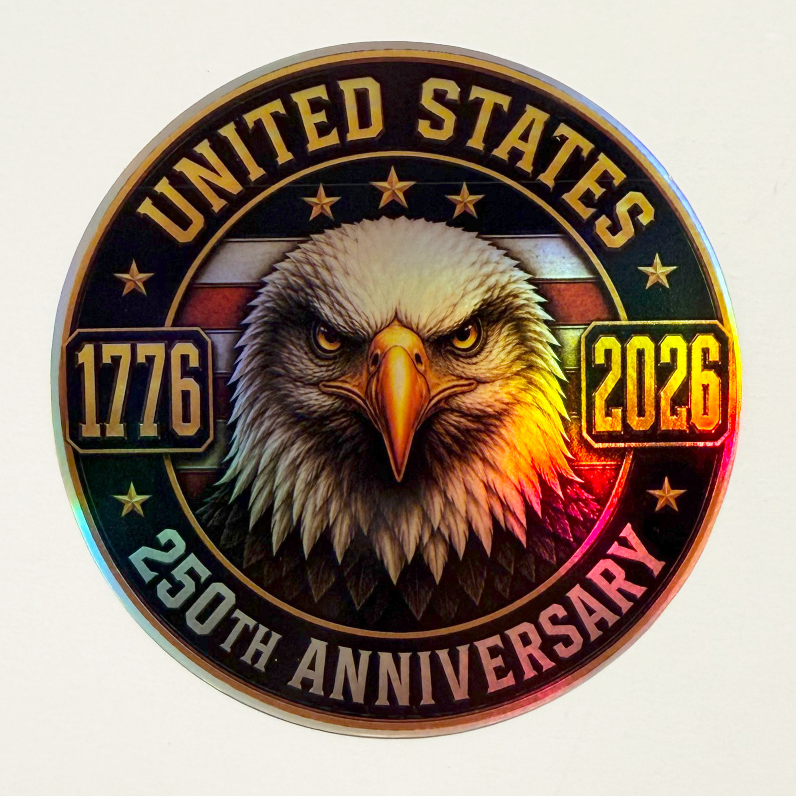 USA 250th Anniversary Eagle Holographic Sticker 3″ Waterproof Patriotic Car Deca