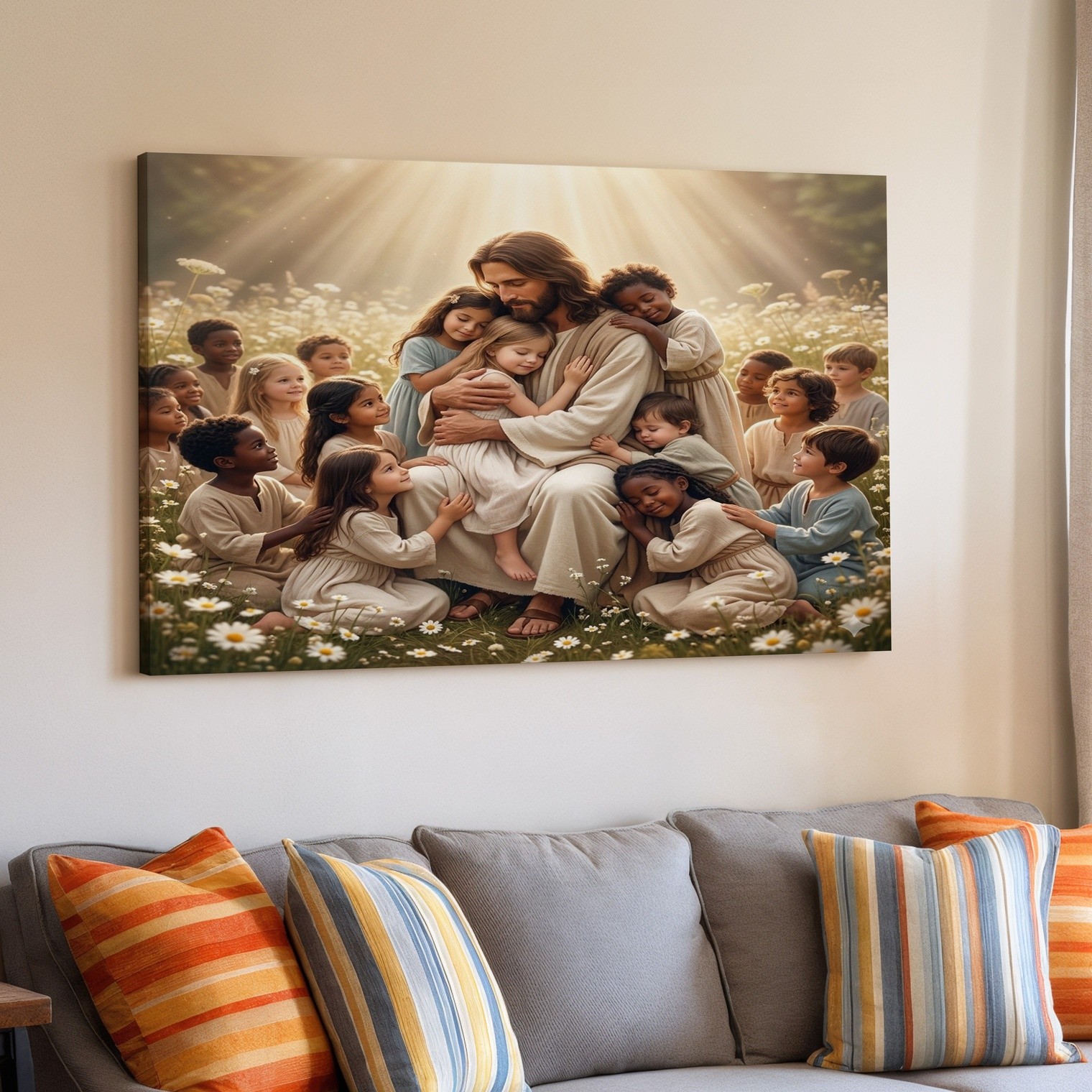 Jesus with Children Christian Inspirational Religious Faith Home Canvas Decor