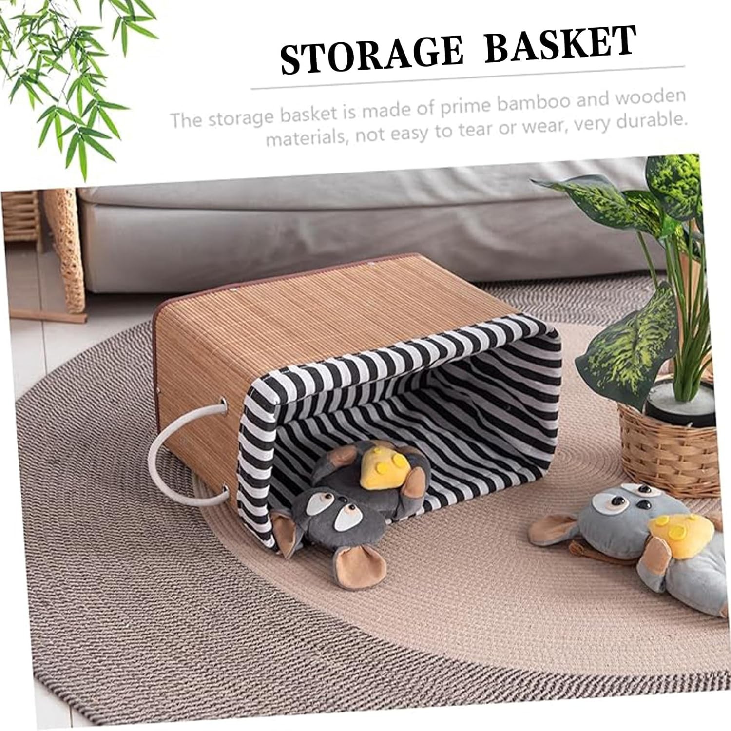 2PCS Bamboo Storage Basket Fabric Lined Under Desk Organizer