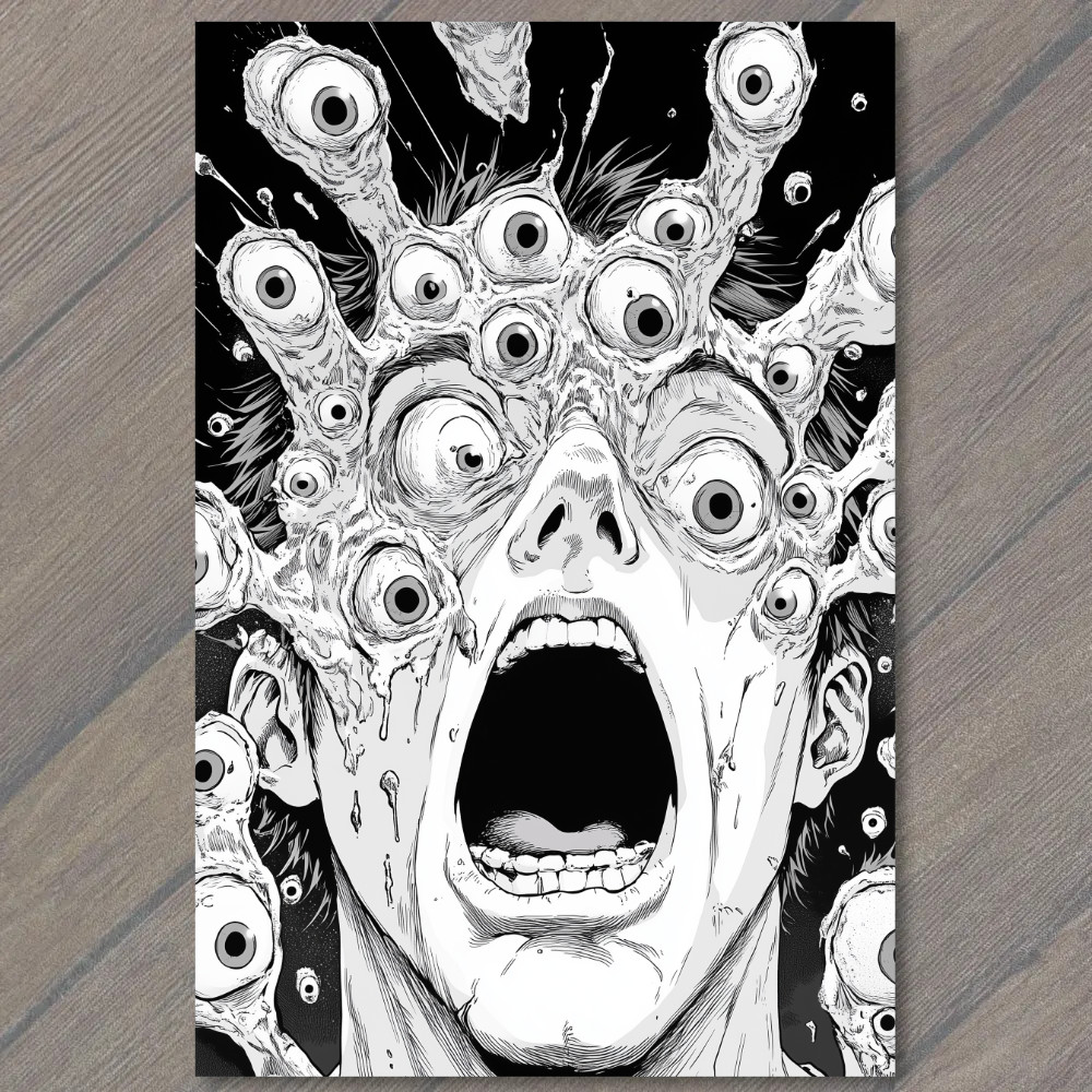 Art Print Eyeball Horror Screaming Face Mutation Monochrome Surreal Gore