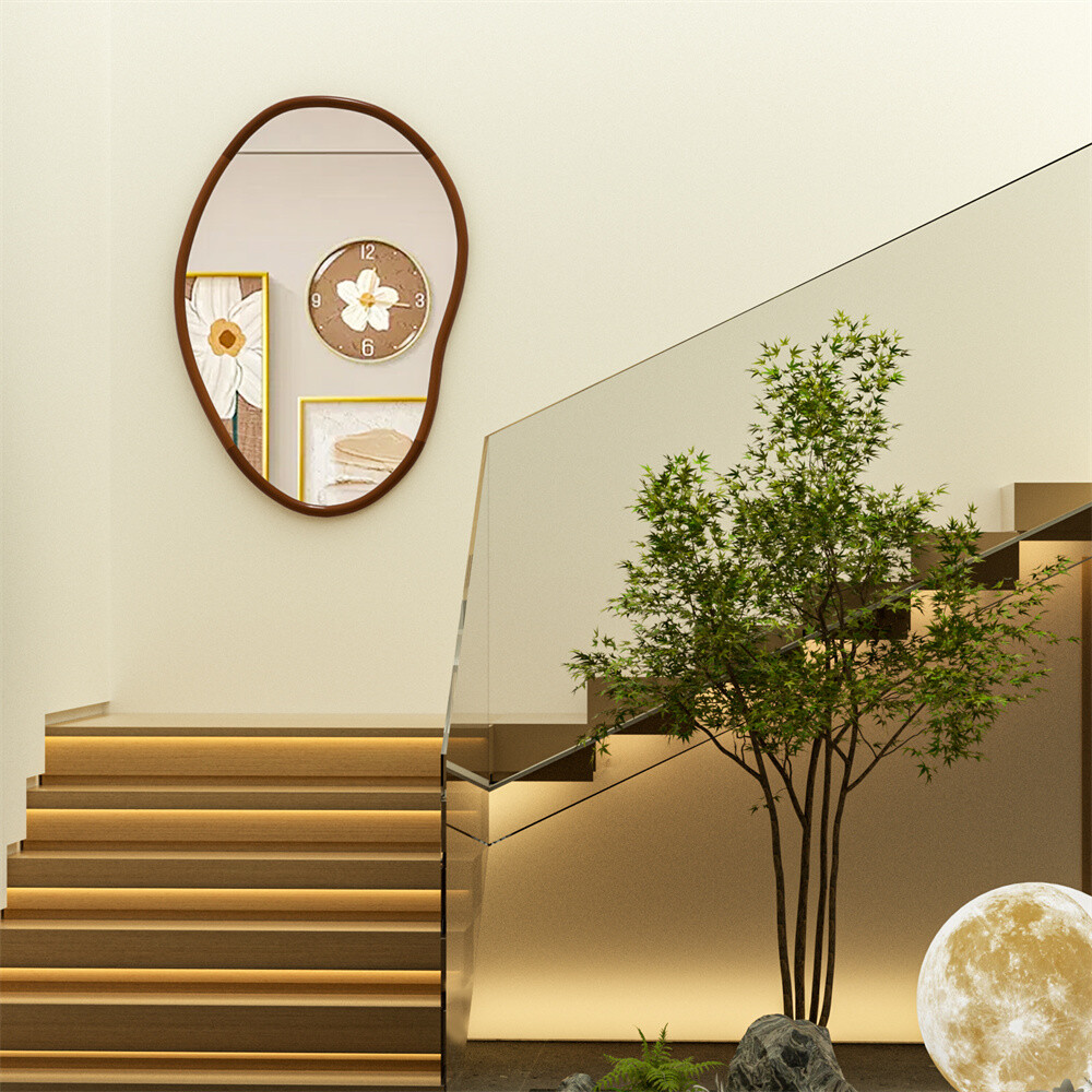 Irregular Wall Mirror Asymmetrical Accent Mirrors Modern Wood Frame Decor Mirror