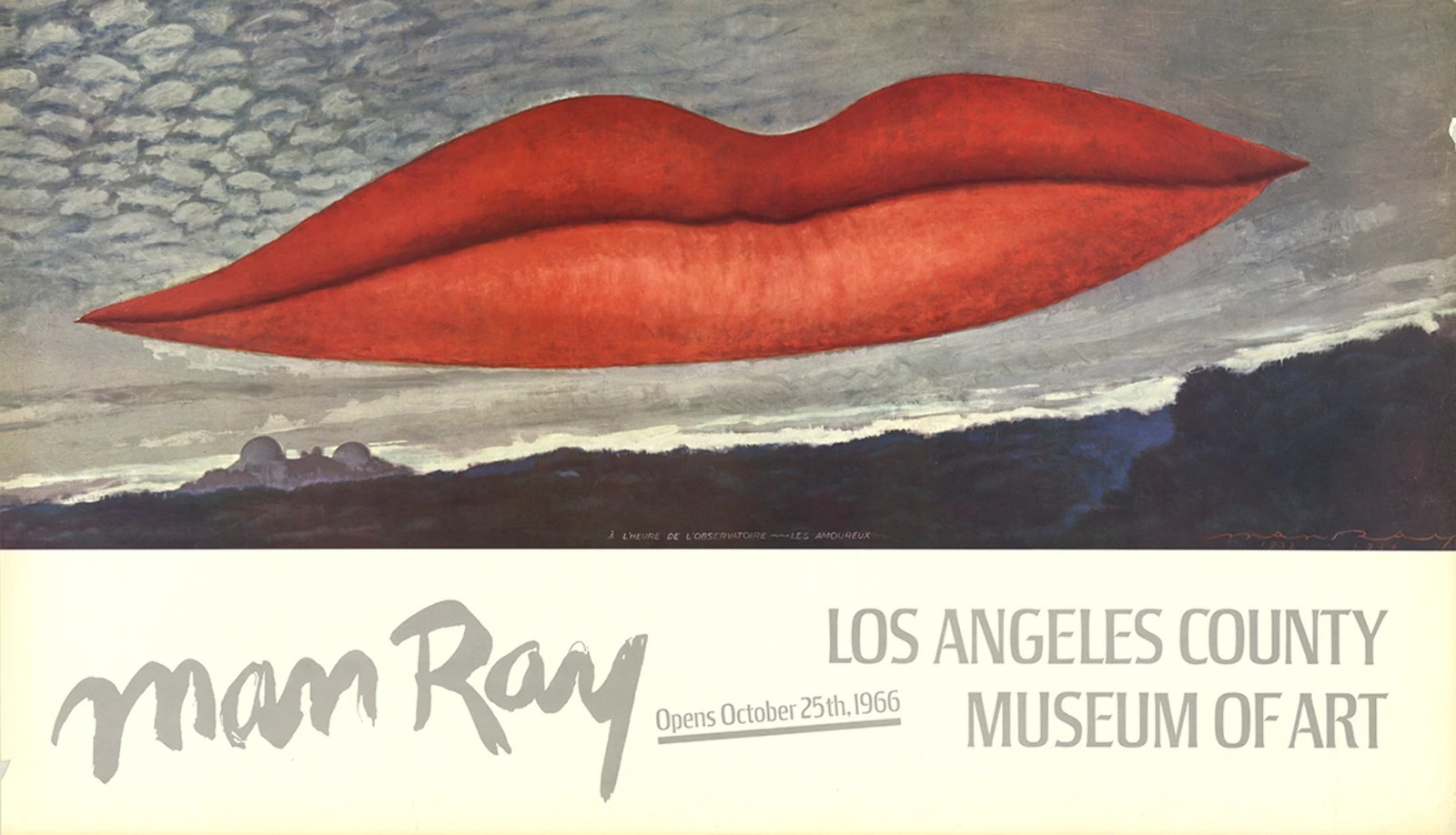 MAN RAY Lips 21.25″ x 36.75″ Poster 1966 Surrealism Red, Gray