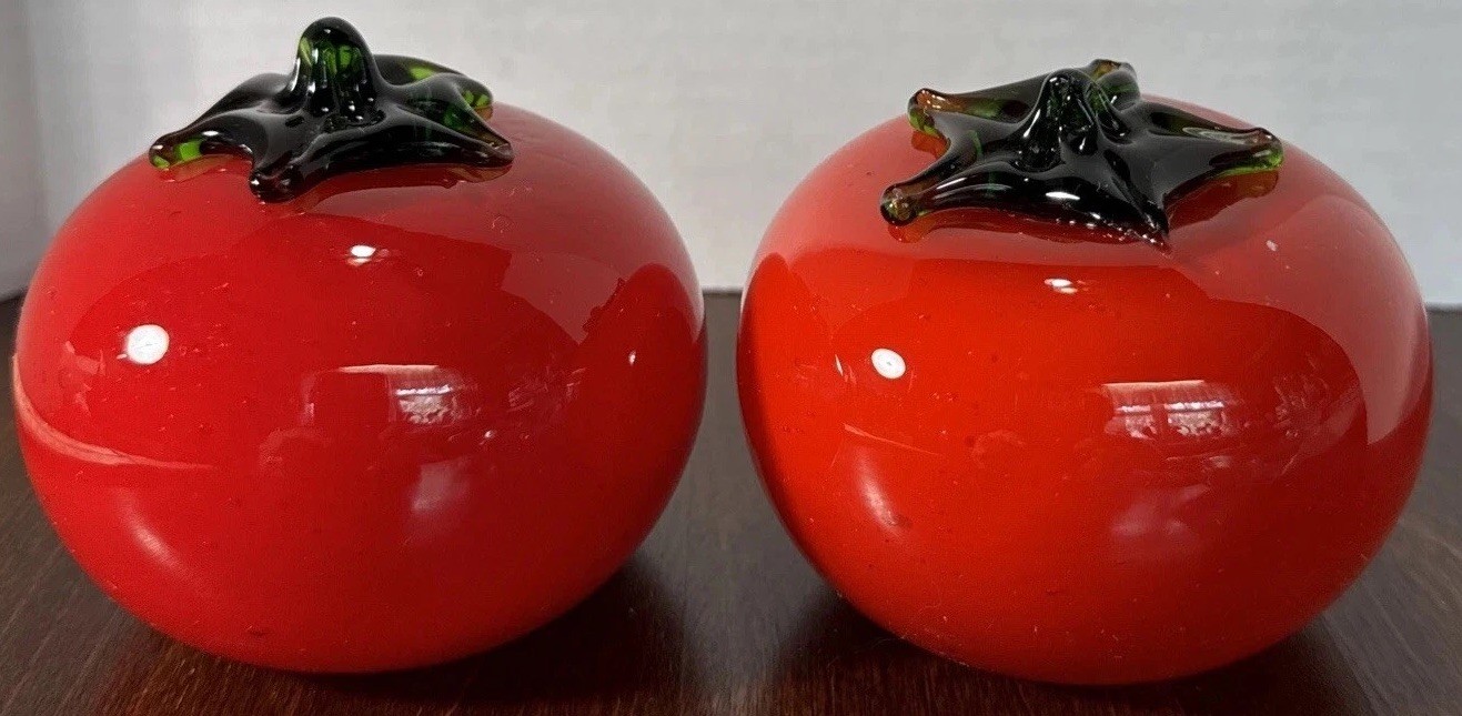2 X VTG Murano Hand-Blown Tomatoes Fruit 3 Inch Each