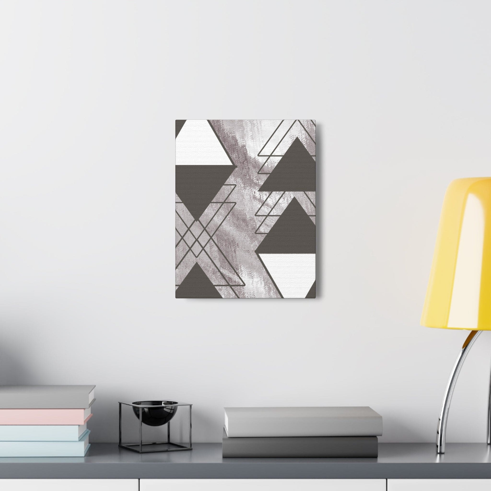 Wall Art Decor – Canvas Print Artwork – Ash Grey and White Triangular Colorblock