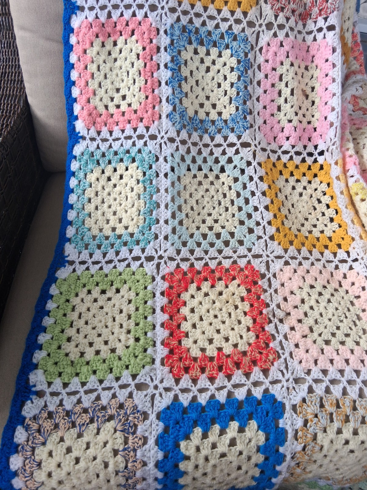 Vintage Granny Square Crochet Afghan;Large 74×90 Light-Medium weight Cottagecore