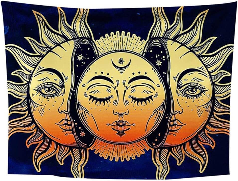 Psychedelic Sun Moon Tapestry Wall Hanging Polyester Material 78 in X 58 in