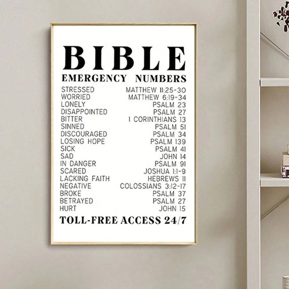 Bible Emergency Numbers Canvas Poster Scripture Wall Art Christian Decor 8 x 12