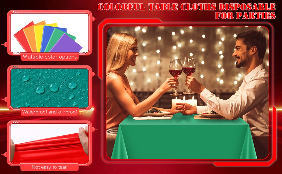 Mwellewm 6Pcs Plastic Table Cloth Disposable, Assorted Color Rainbow Tablecloth
