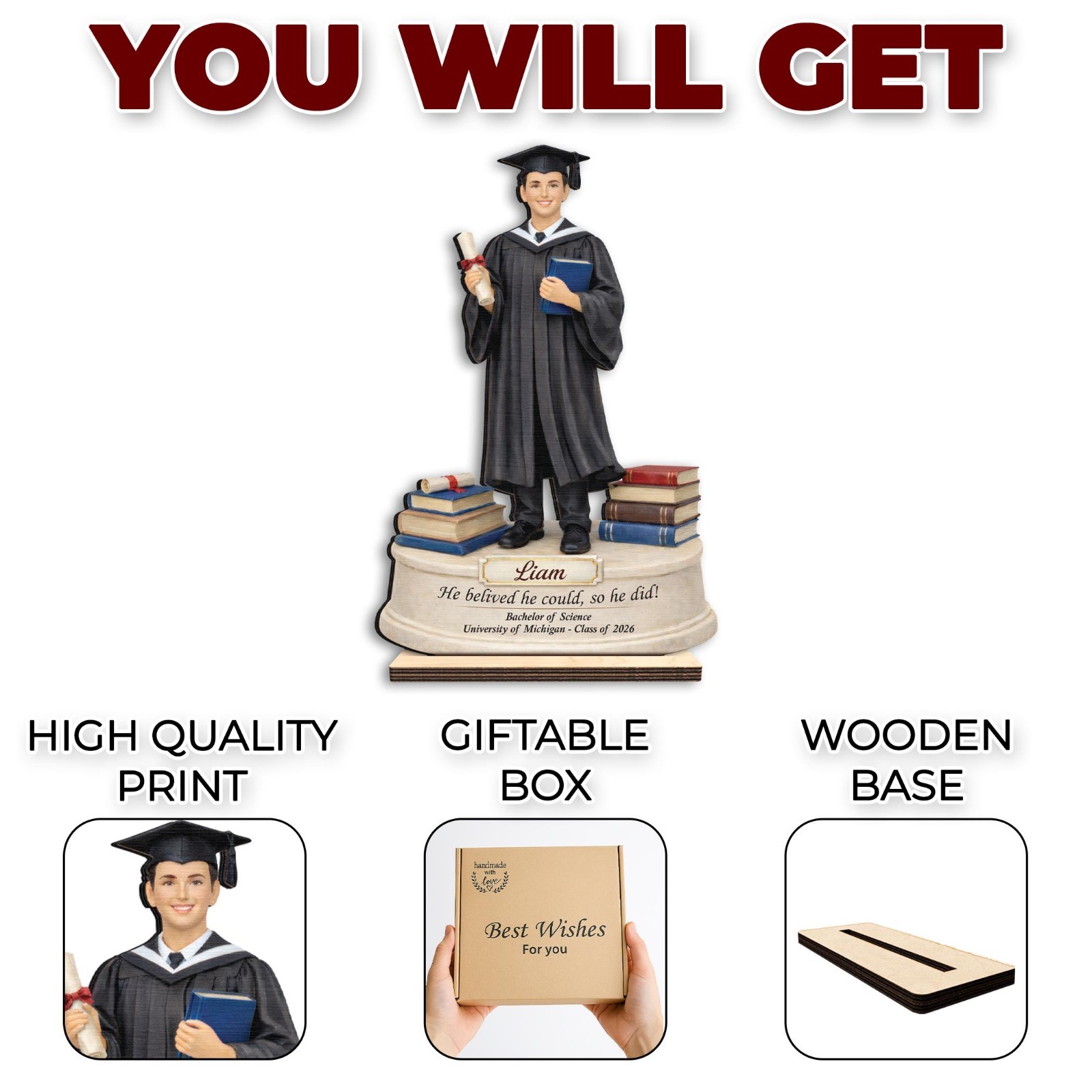 Personalized Graduation Wooden Sign Gift,Portrait Photo Graduation Gift