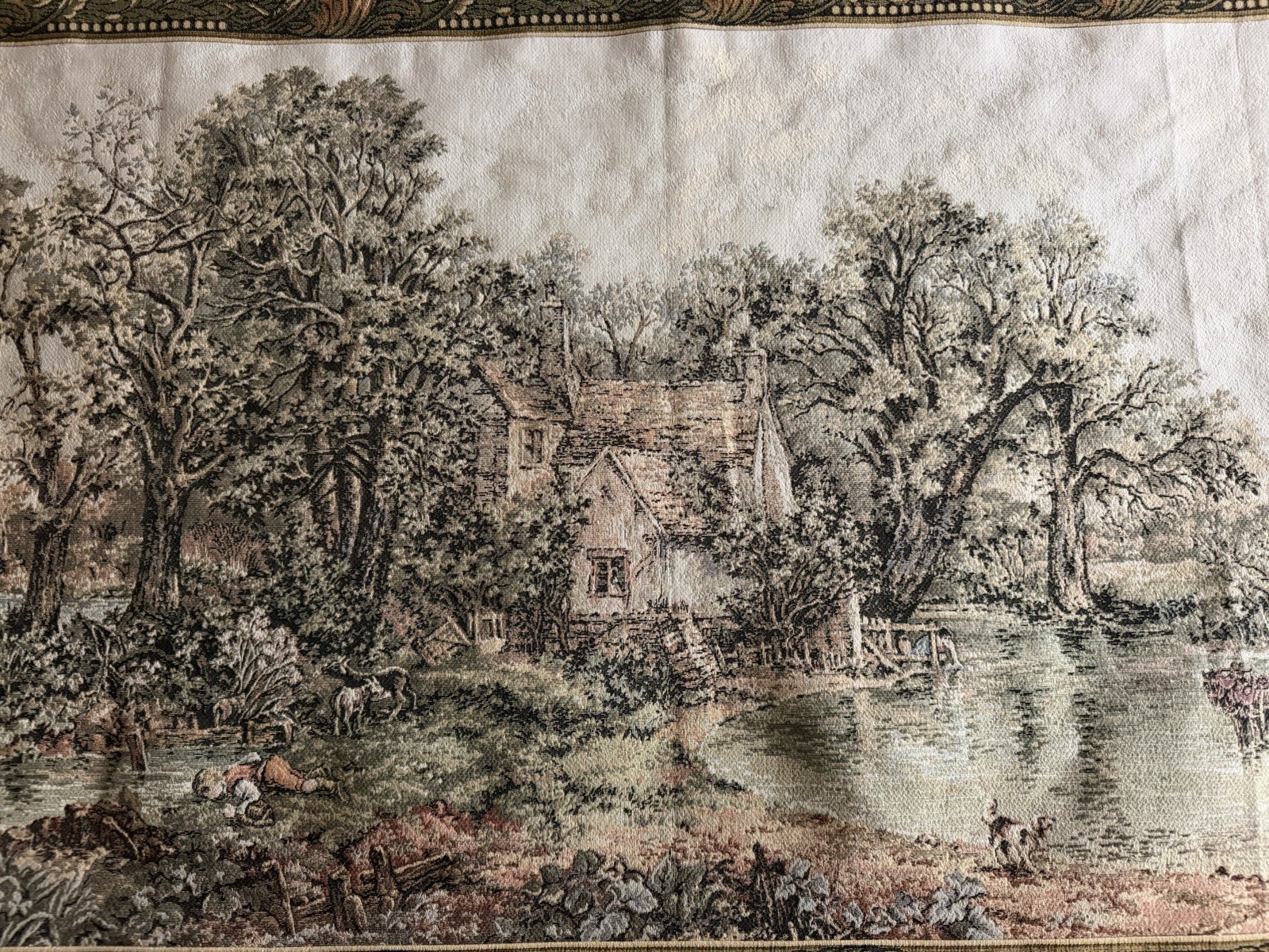 Landscape Multicolor Woven Decorative Wall Tapestry with Tassels, Horizontal